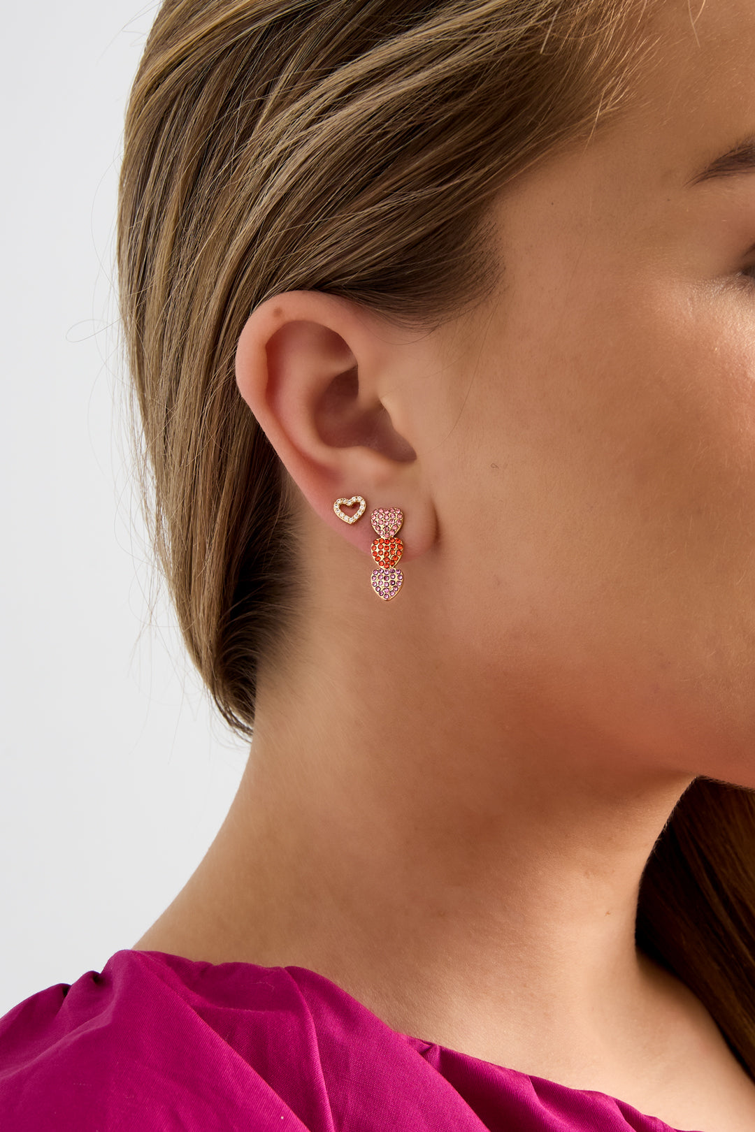 Women's Stainless Steel Dangle Earrings with Heart Shape - Pink and Multicolor – image 2