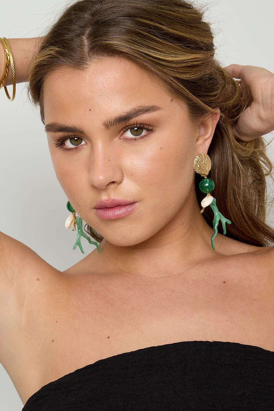 Boucles d'oreilles pendantes pour femmes en alliage, résine, coquillage avec motif coquillage – plusieurs couleurs