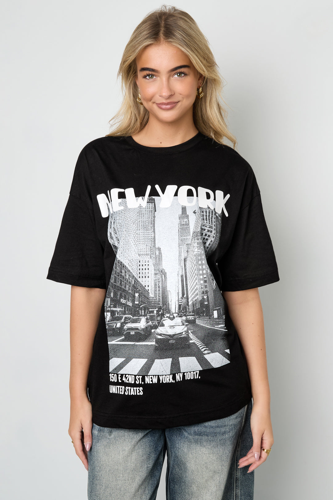 Dames New York T-shirt van katoen met tekst – productfoto 3