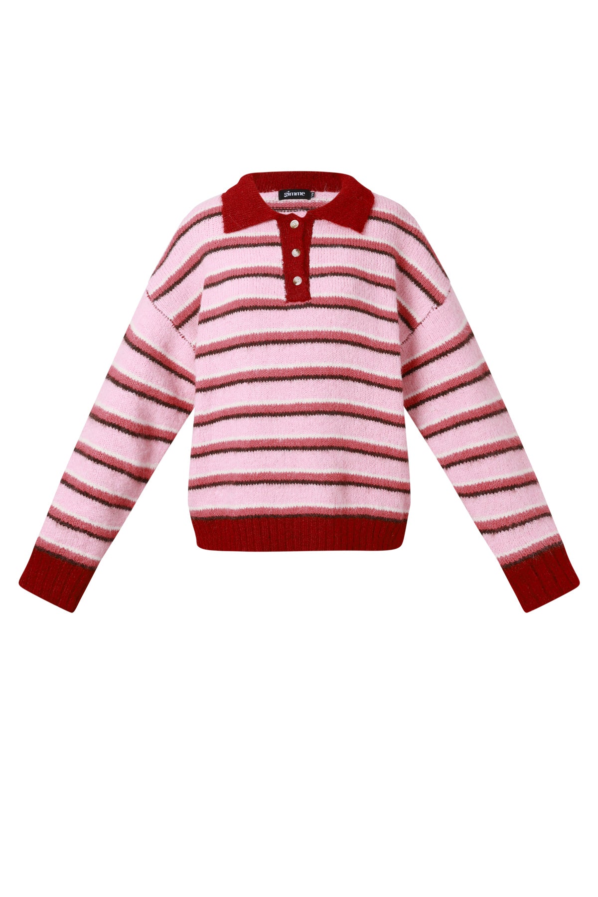 Dames gebreide polotrui van polyester met strepen – productfoto 9