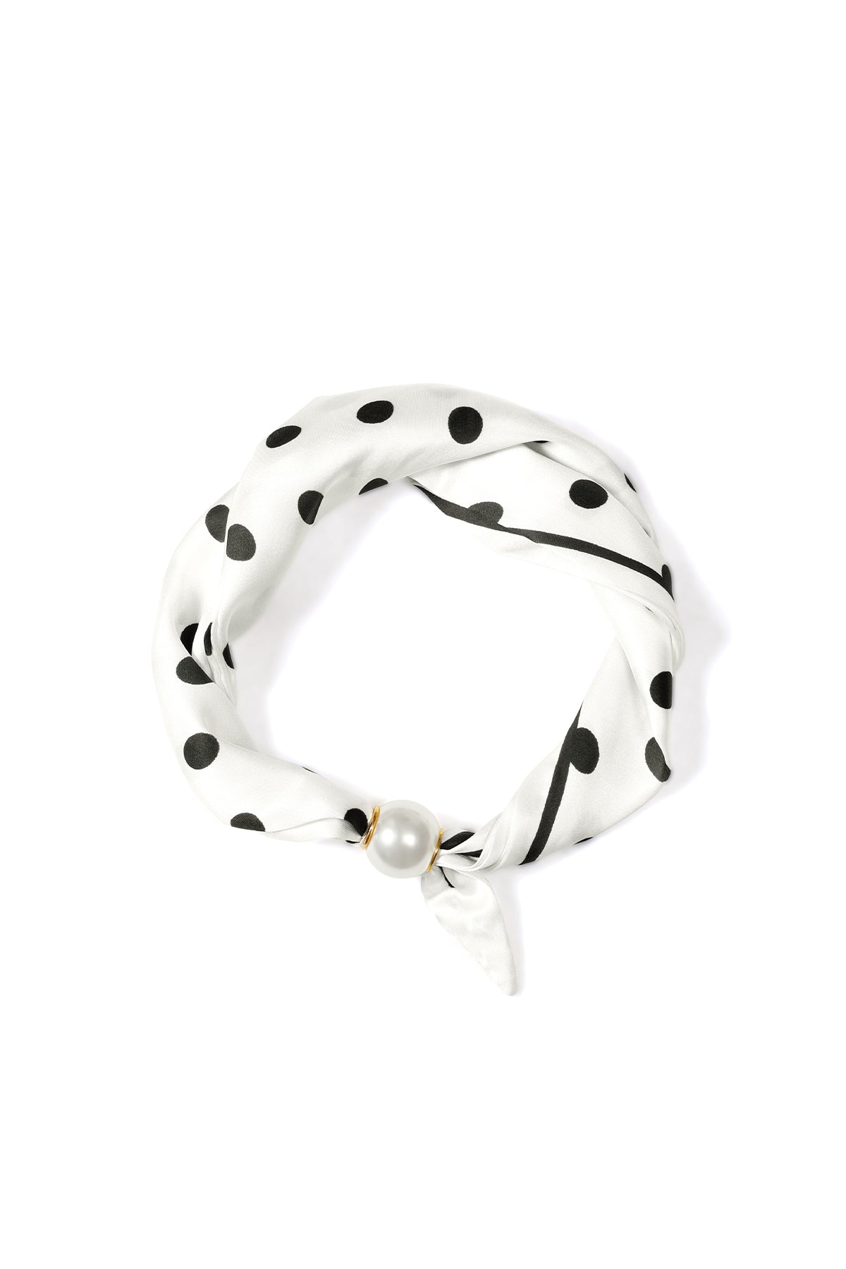 Women's summer scarf in 100% polyester with polka dots – black and white