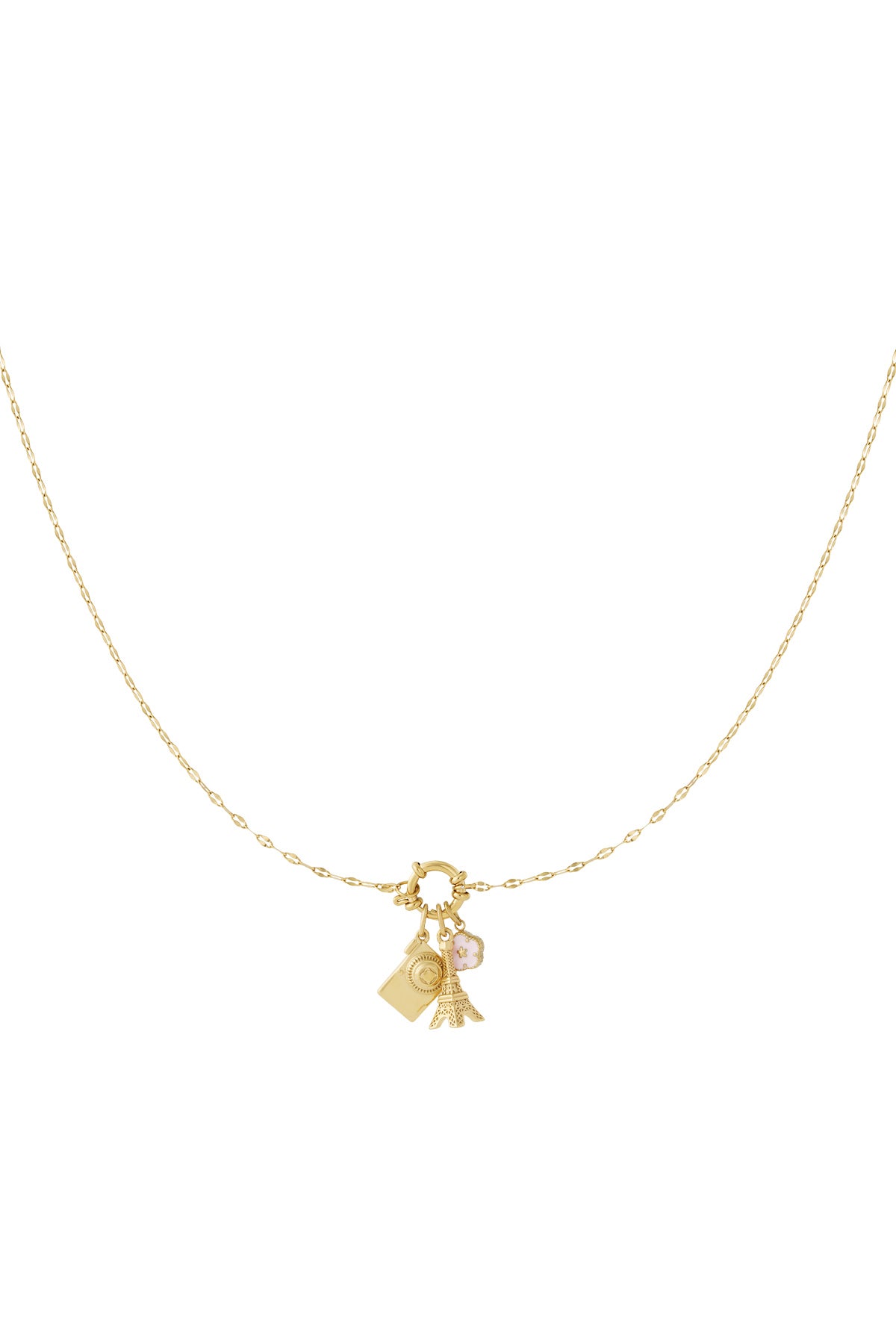 Women's Stainless Steel Necklace with Flower and Cartoon Motif Pendant – Gold-colored – image 3