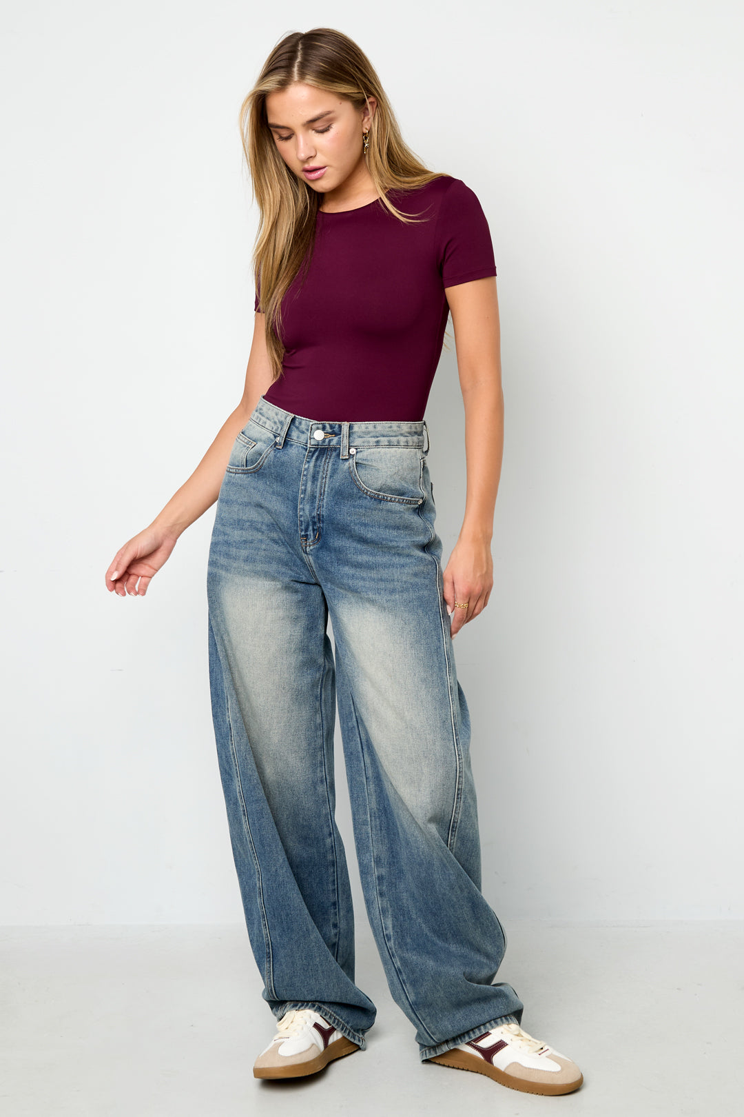 Dames basic T-shirt body van gebreid nylon – productfoto 8