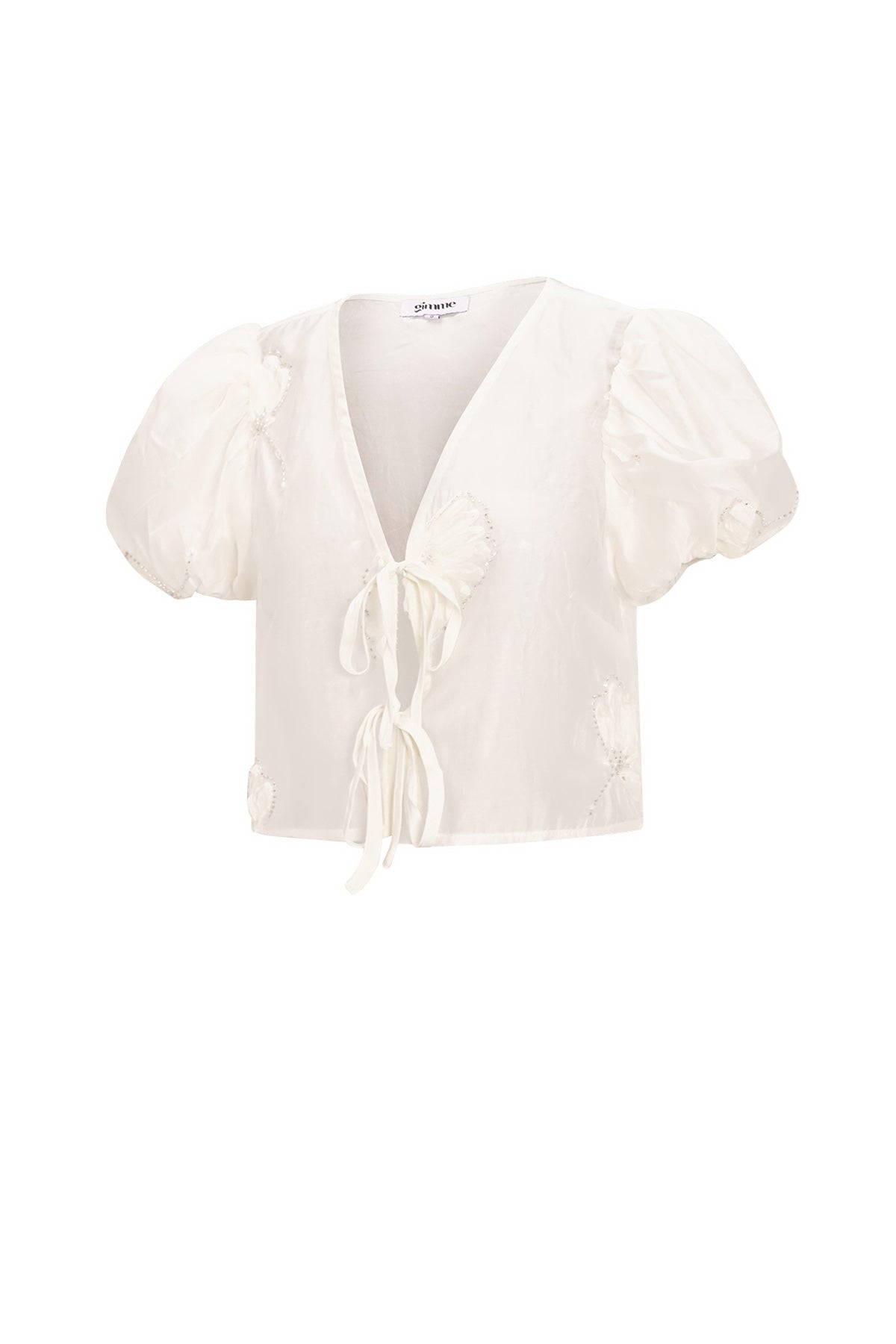 Top à manches courtes, imprimé floral et nœud décoratif – blanc – photo 7
