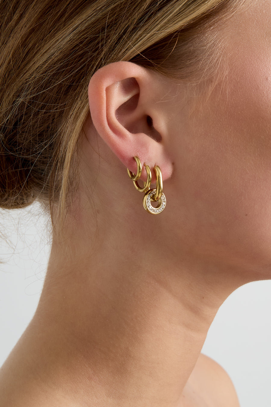 Women's Drop Earrings Stainless Steel Round Shape - Gold Tone