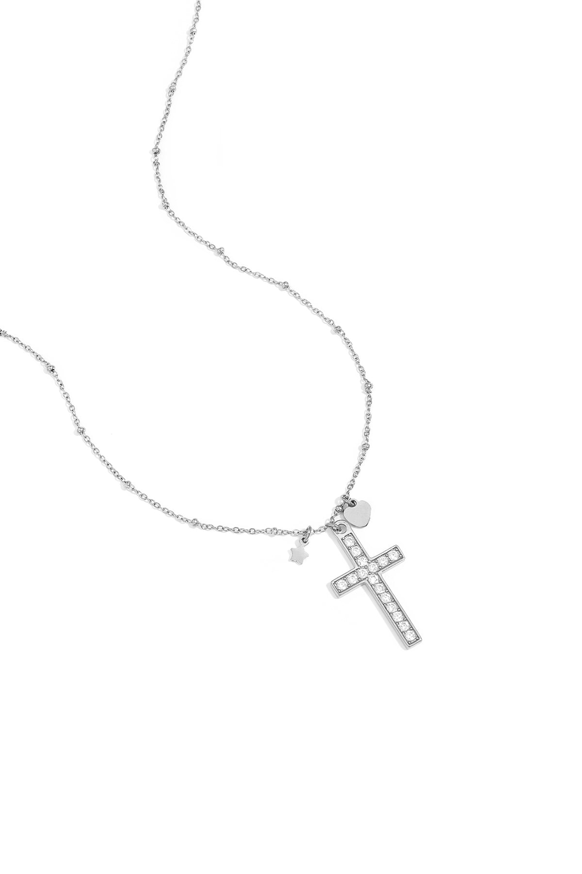 Ketting met belegde kruis hanger en charms
