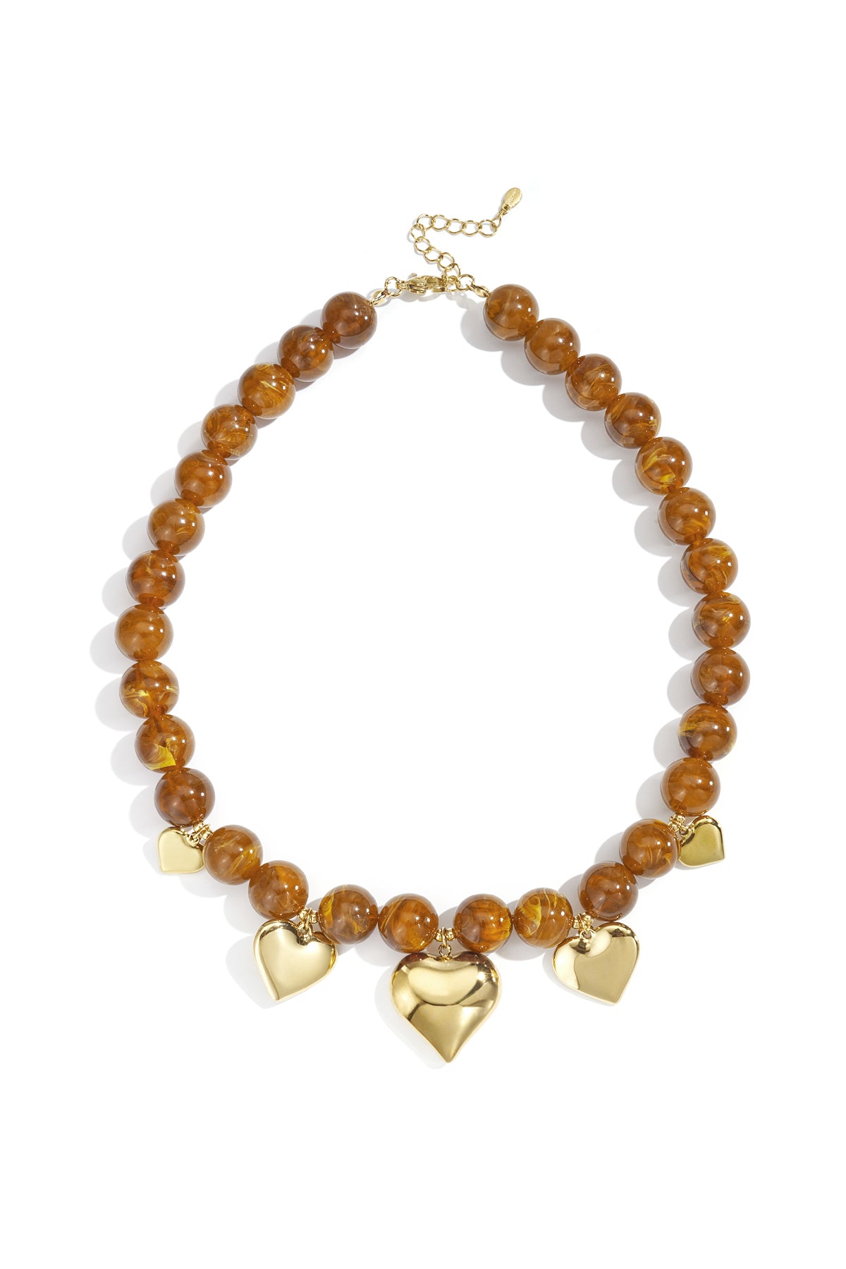 Collier de perles en acrylique avec cœur pour femme – Marron café et gris