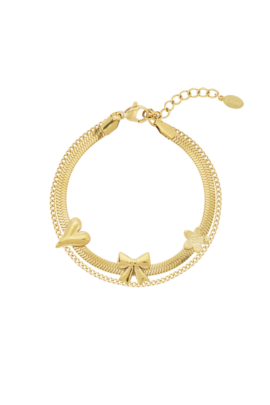 Bracelet à breloques pour femme en acier inoxydable avec nœud – doré