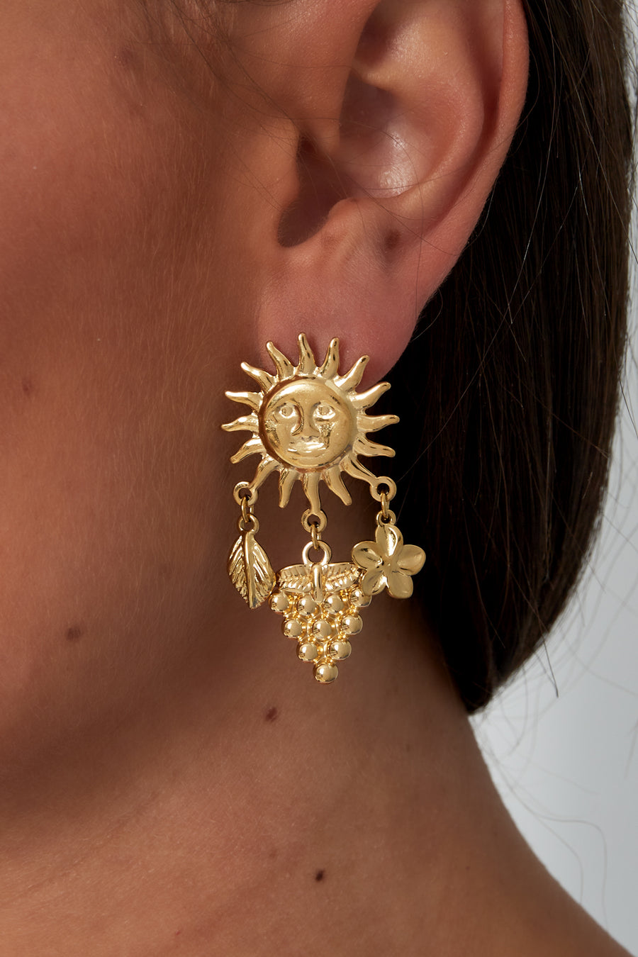 Boucles d'oreilles pendantes en acier inoxydable avec motif soleil pour femme – couleur or