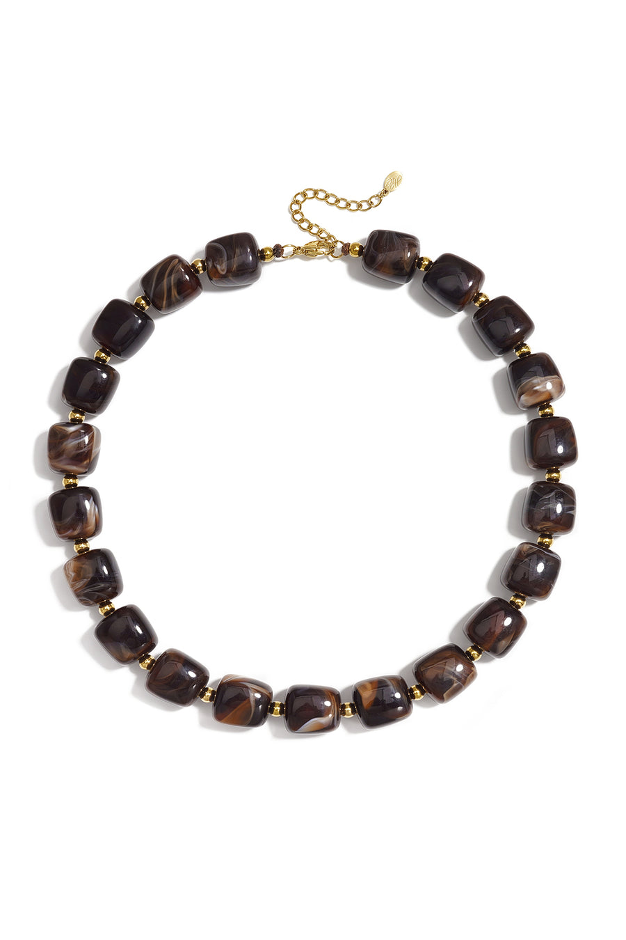 Collier de perles pour femmes en acrylique, acier inoxydable avec dégradé de couleurs – marron