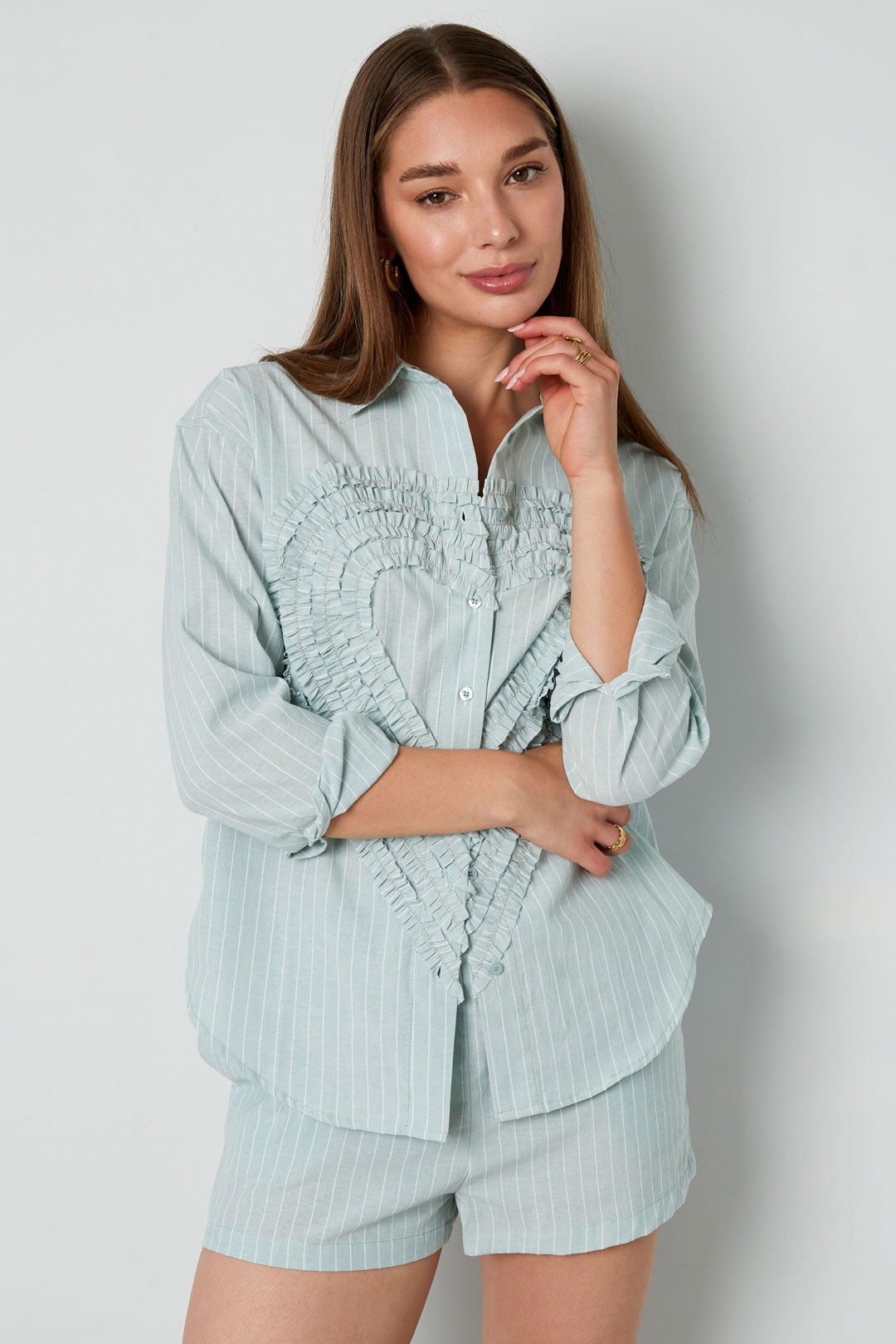 Women's blouse with heart and stripe print – image 3