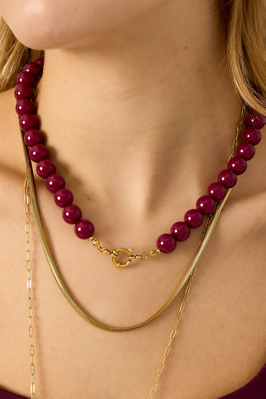 Ketting met kralen en frontsluiting-12mm