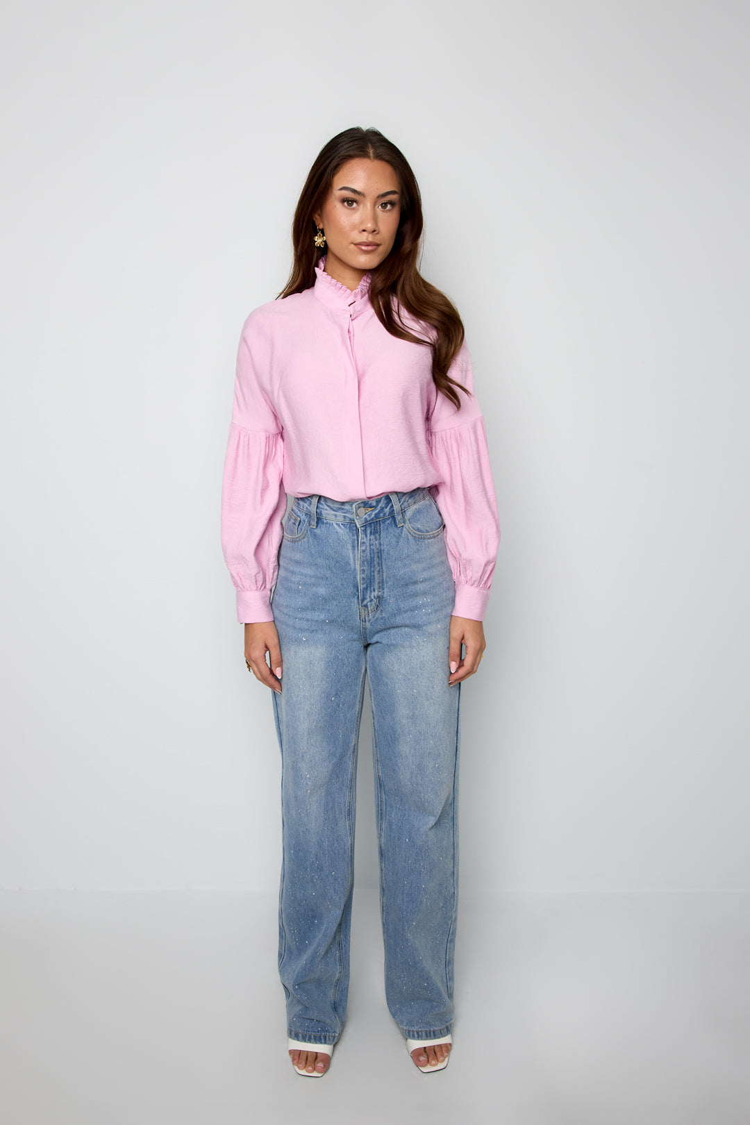 Women's Blouse with High Neck and Puff Sleeves – image 2