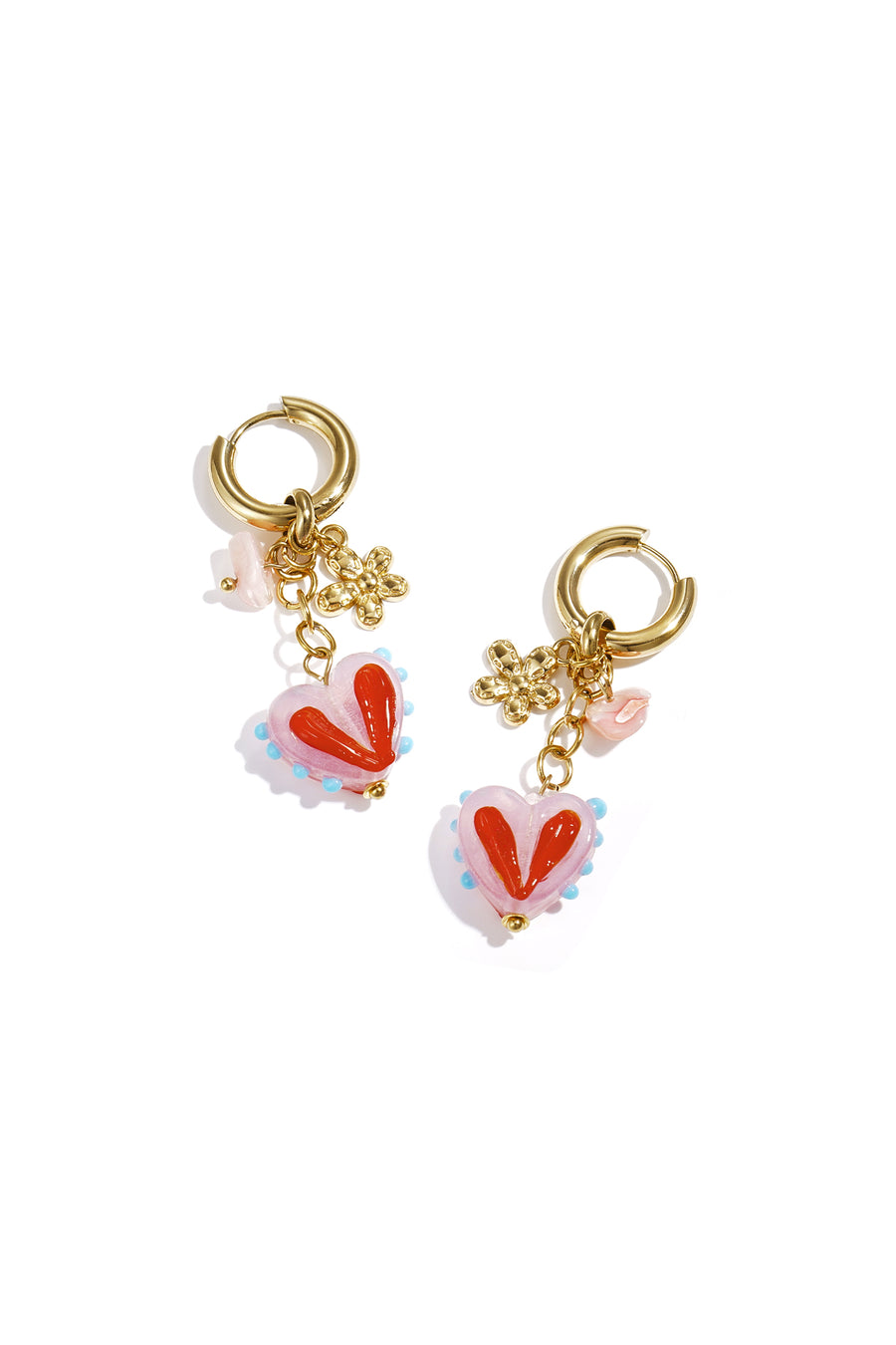 Boucles d'oreilles pendantes en acier inoxydable pour femmes, perles, émail, coquillage en forme de cœur – rose et bleu
