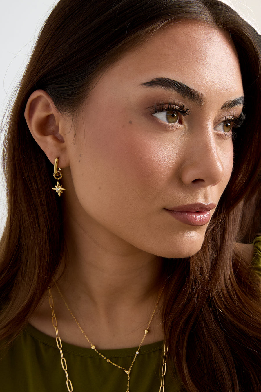 Women's Stainless Steel Drop Earrings with Organic Shape – Gold-colored