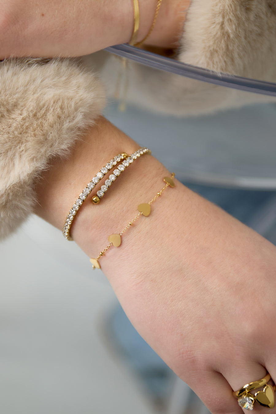 Bracelet à maillons pour femme en acier inoxydable avec motif cœur – couleur or