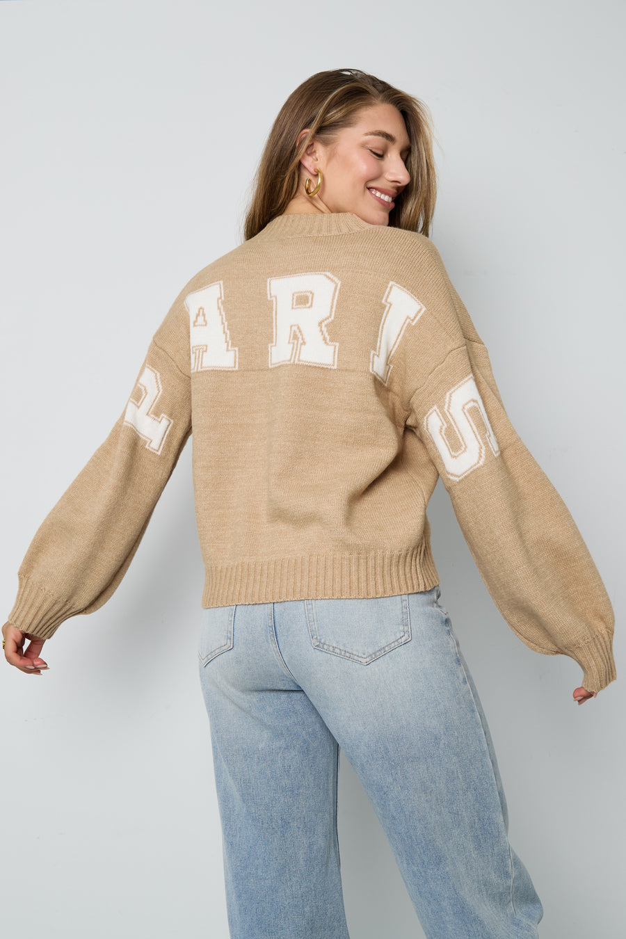 Pull tricoté pour femme avec imprimé texte
