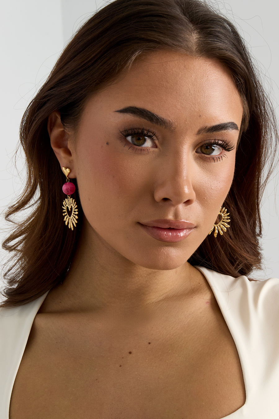 Women's Stainless Steel Drop Earrings with Heart Shape – Rose Red and Green