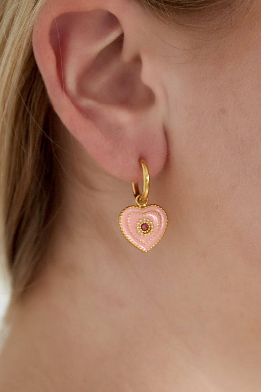 Boucles d'oreilles pendantes pour femme en acier inoxydable, émail, strass avec cœur – plusieurs couleurs