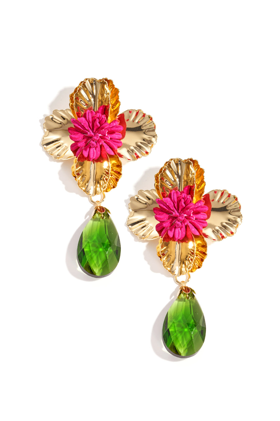 Boucles d'oreilles pendantes pour femmes en métal, résine, verre avec motif floral – bleu