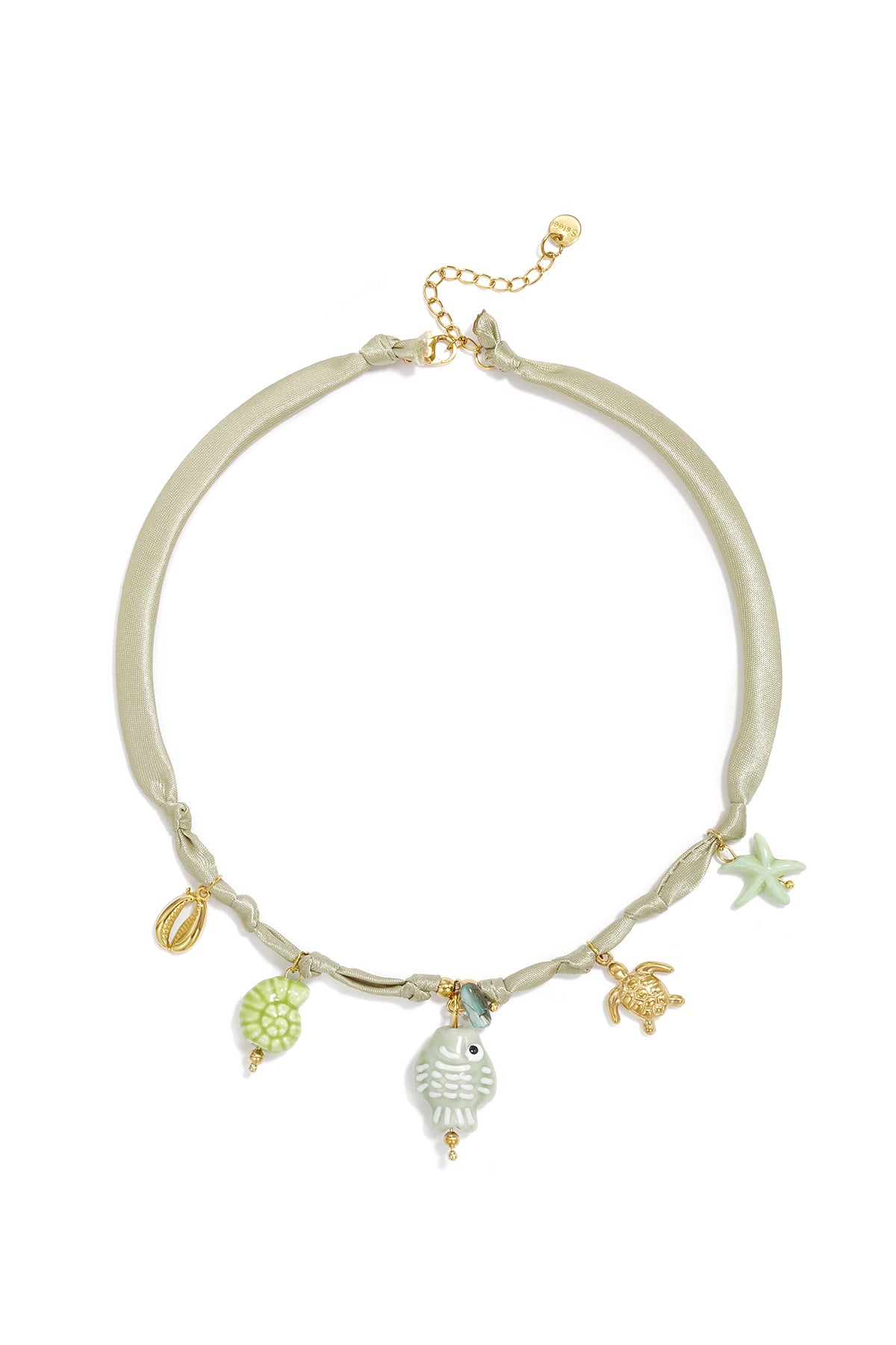 Collier tressé pour femme en polyester, céramique, pierre, perle d'imitation, émail avec motif poisson
