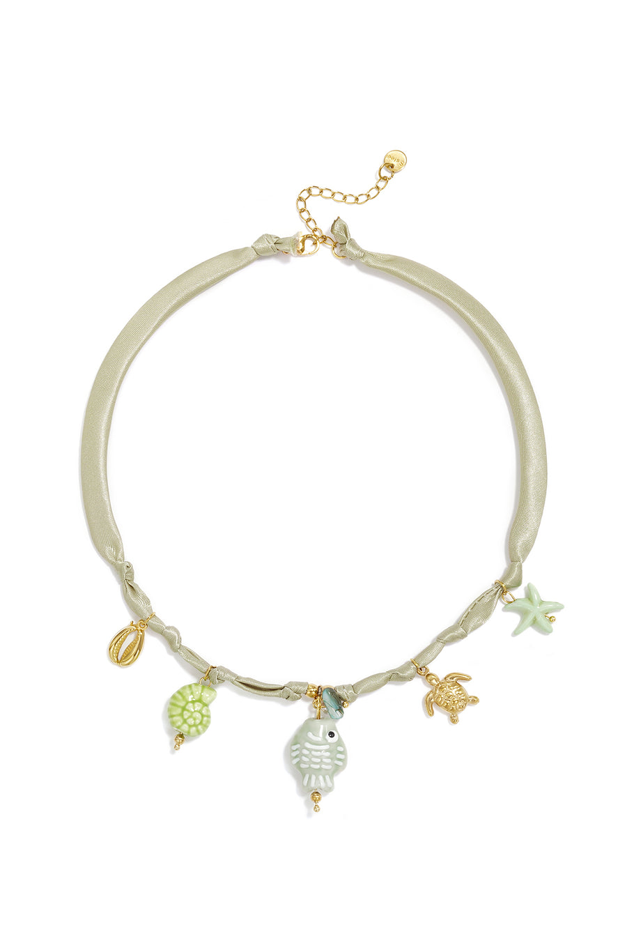 Collier tressé pour femme en polyester, céramique, pierre, perle d'imitation, émail avec motif poisson