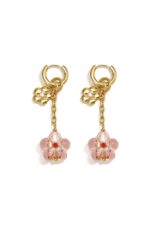 Boucles d'oreilles pendantes en acier inoxydable avec motif floral pour femmes – Rose
