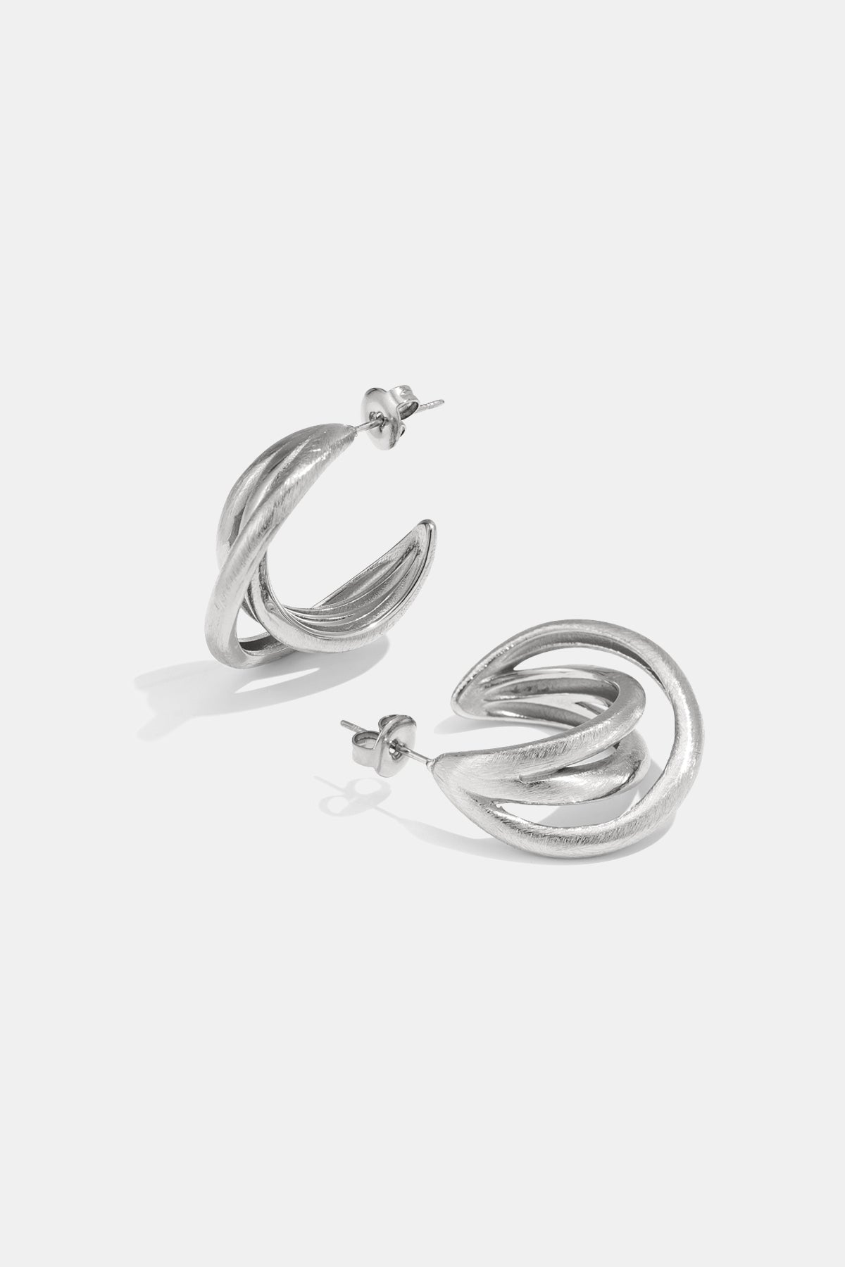 Boucles d'oreilles créoles pour femme en acier inoxydable 304 avec motif linéaire – couleur or