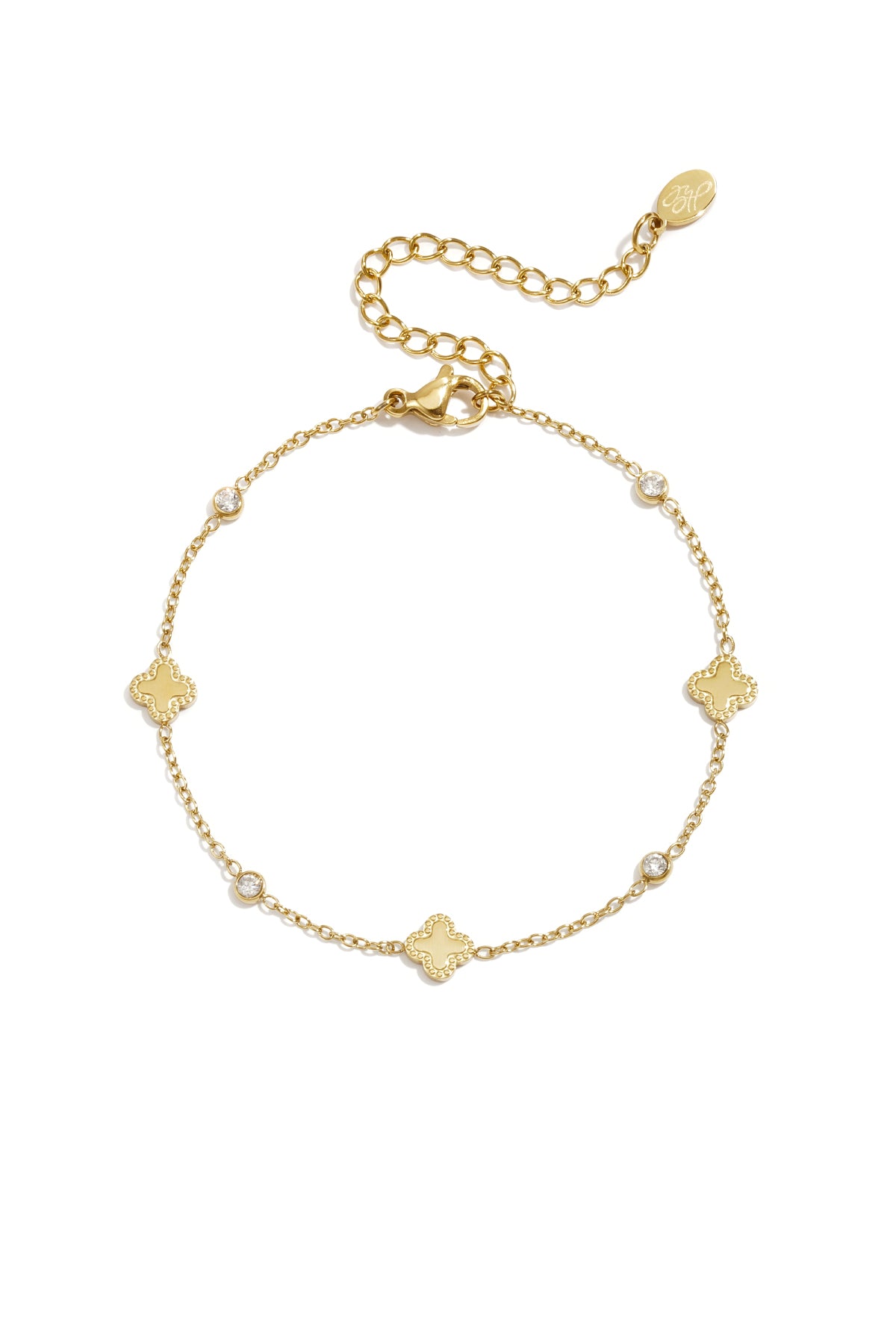 Bracelet à breloques pour femme en acier inoxydable avec motif trèfle – couleur or