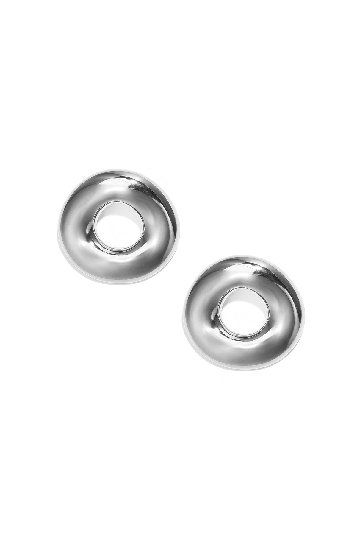 Stainless steel stud earrings for women with a round shape - gold-colored
