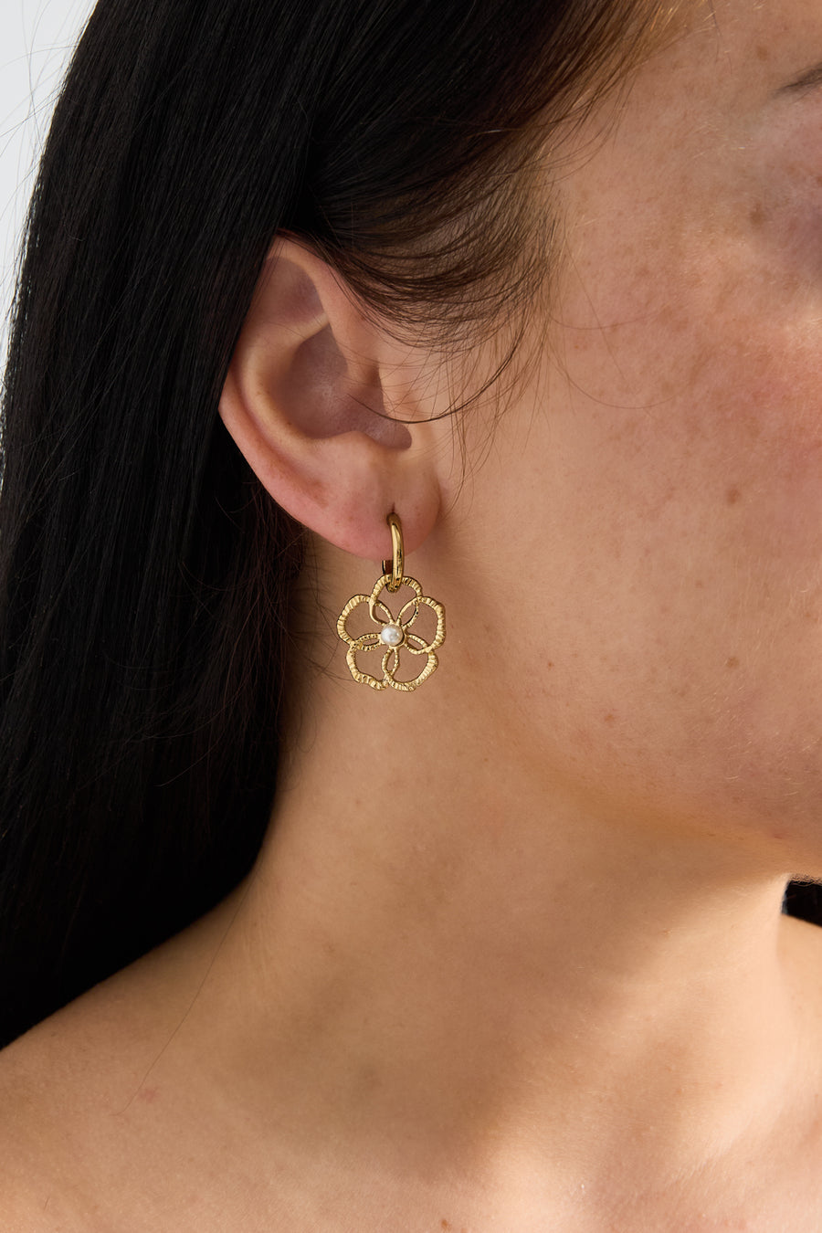 Boucles d’oreilles pendantes en acier inoxydable, ABS, motif floral pour femme – couleur or