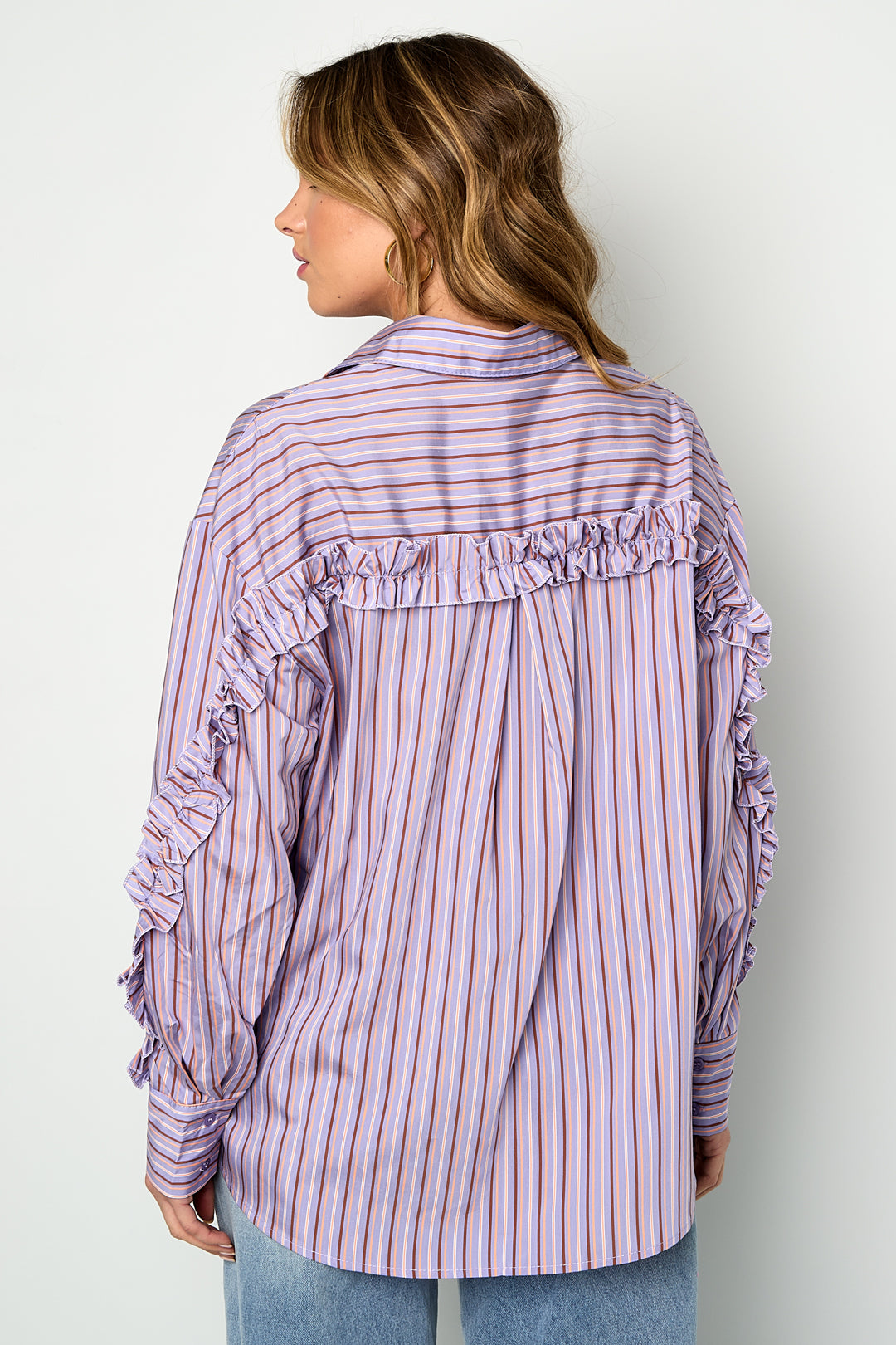 Dames katoenen blouse met ruches en strepen – productfoto 7
