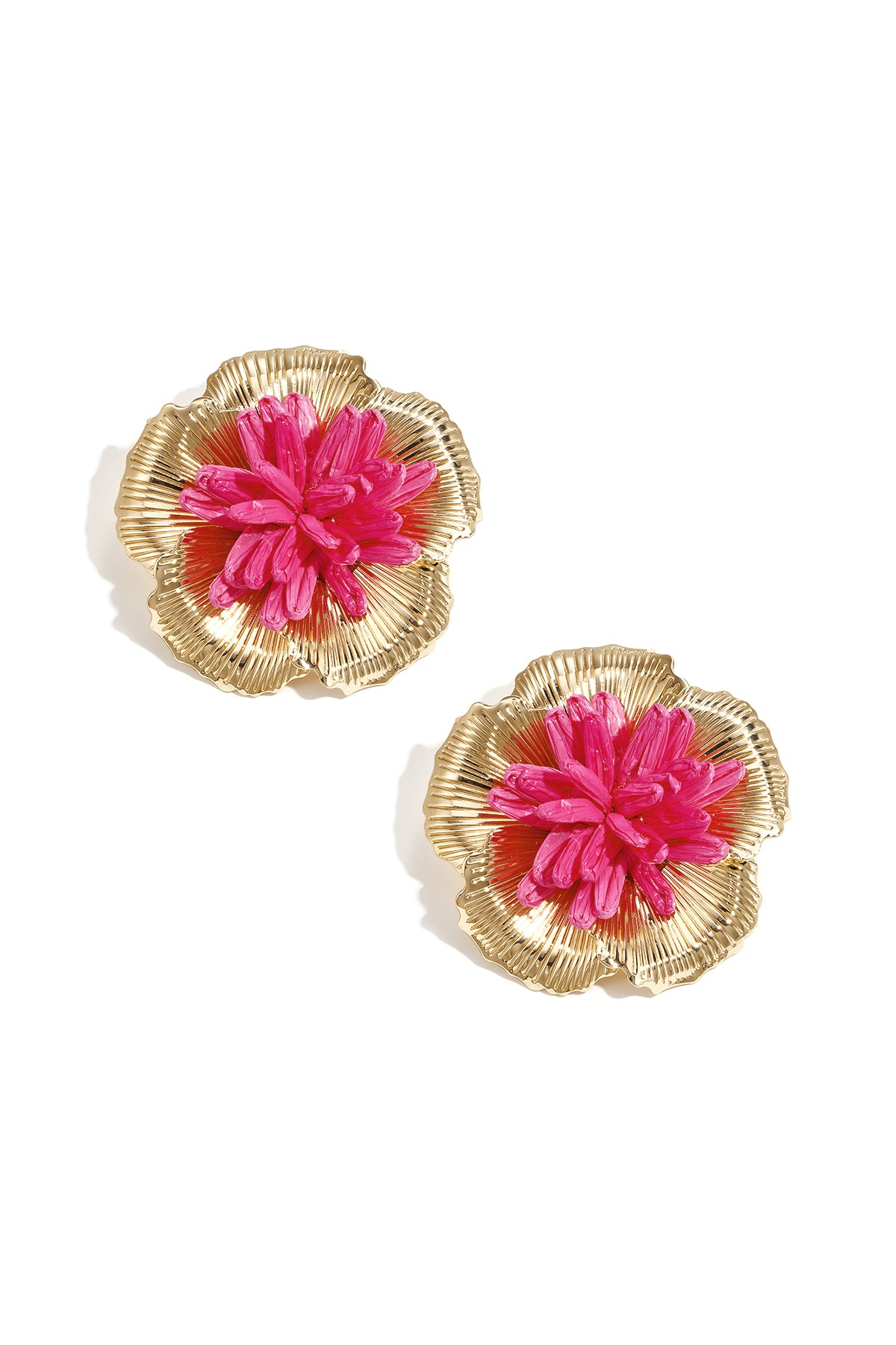 Women's Raffia Stud Earrings with Floral Motif – various colors