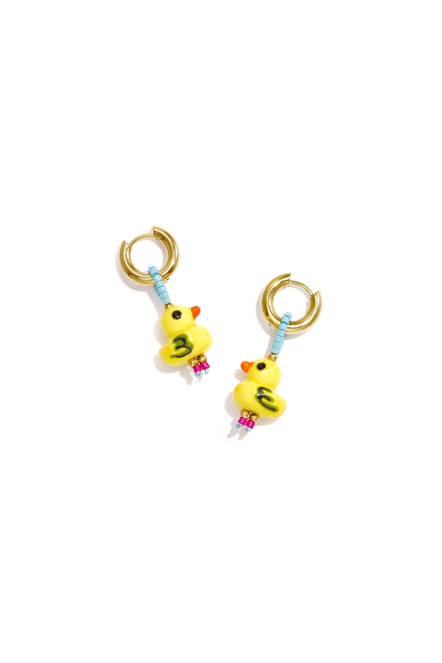 Boucles d'oreilles pendantes perlées pour femmes en acier inoxydable, céramique, verre avec motif animal – jaune