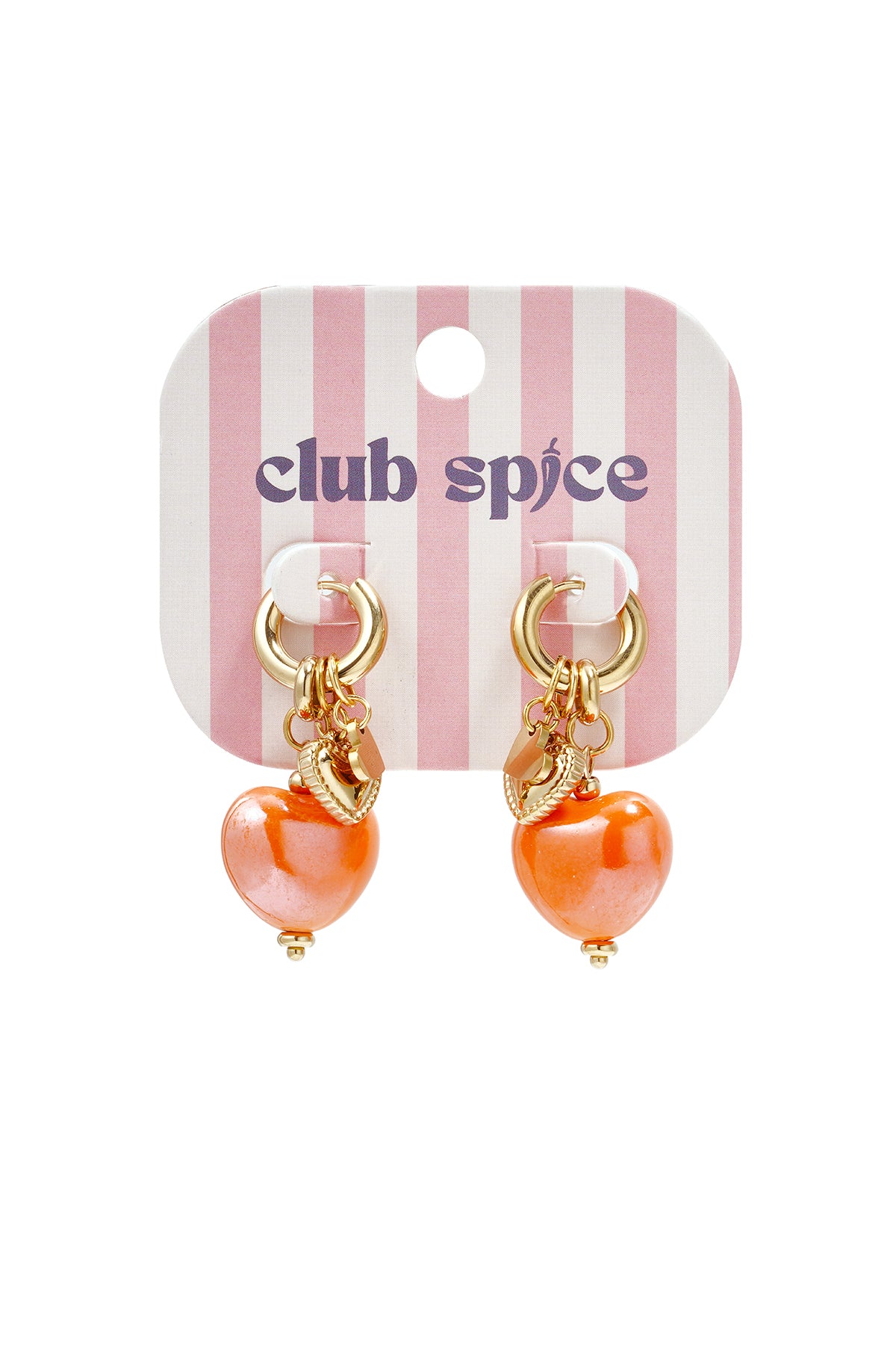 Women's Stainless Steel and Ceramic Heart-Shaped Drop Earrings – Pink and Orange – image 3