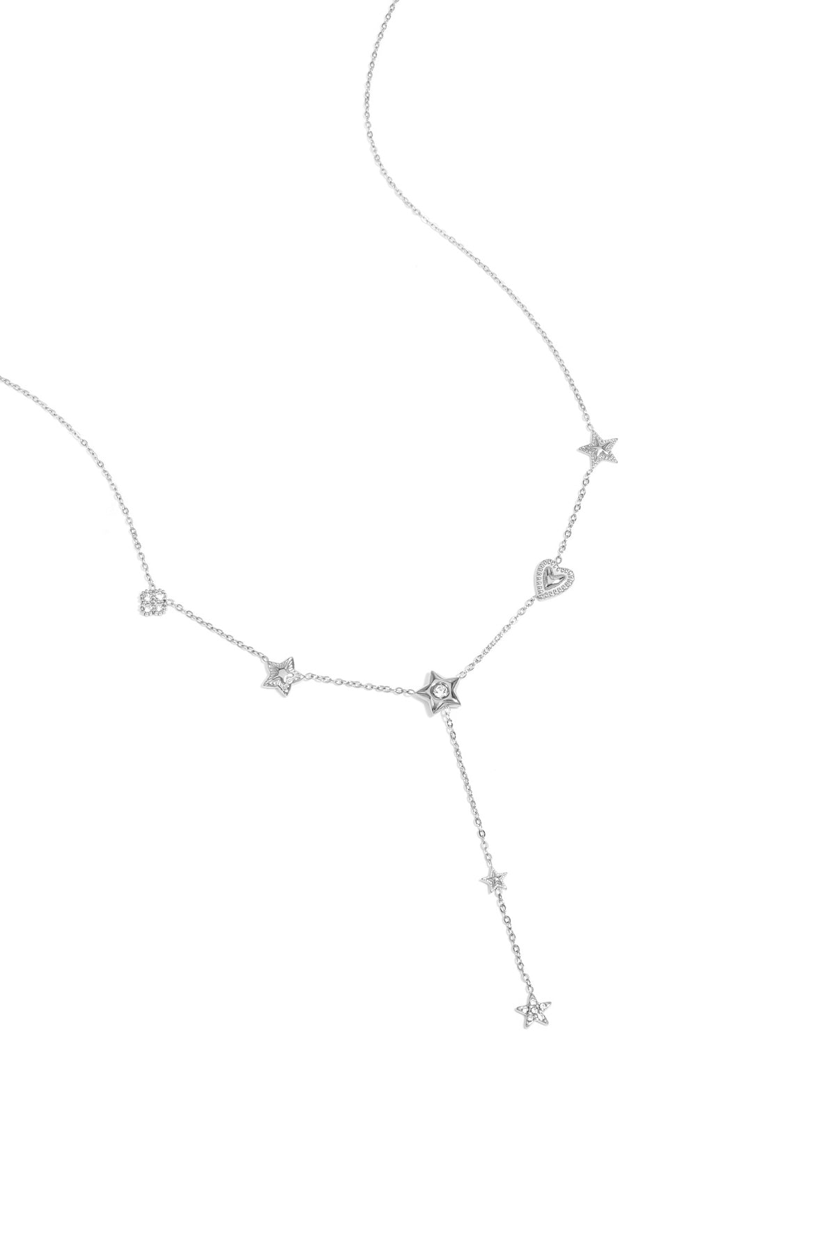 Collier femme en acier inoxydable avec pendentif en forme de cœur et motif étoile
