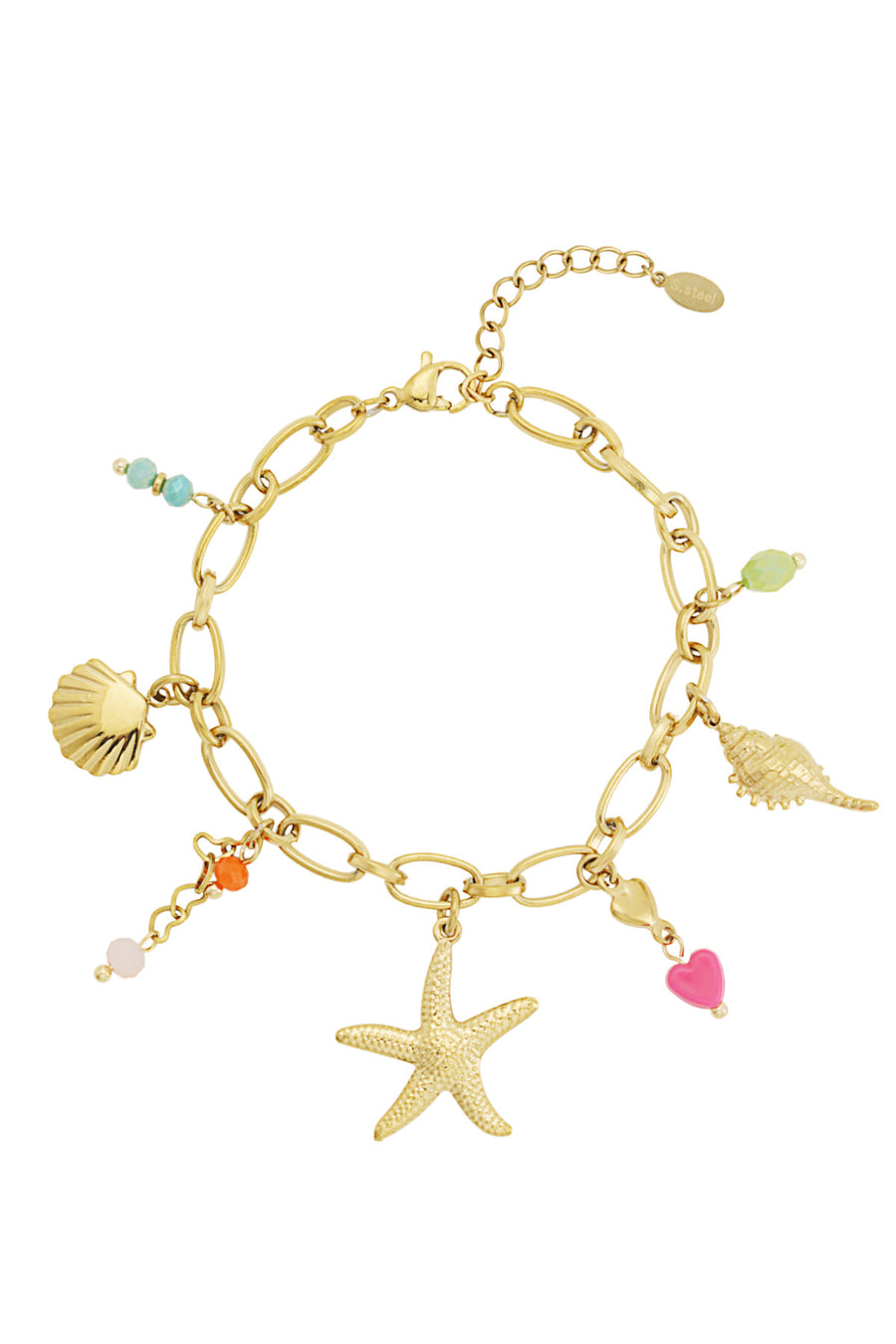 Bracelet à breloques pour femme en acier inoxydable 304, verre, acrylique, hématite avec détails océaniques