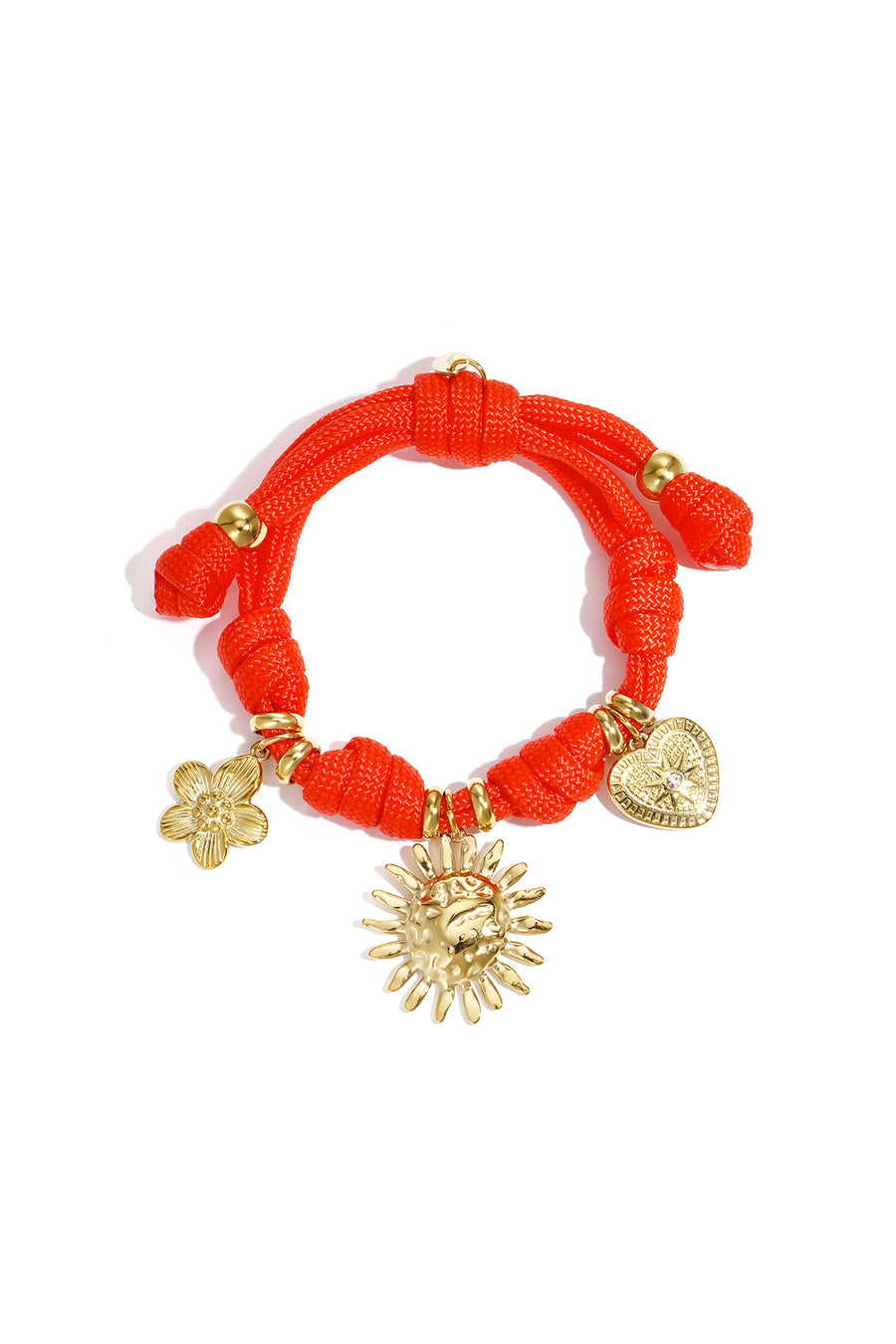 Bracelet tressé pour femmes en cordon avec motif floral et forme de cœur – plusieurs couleurs
