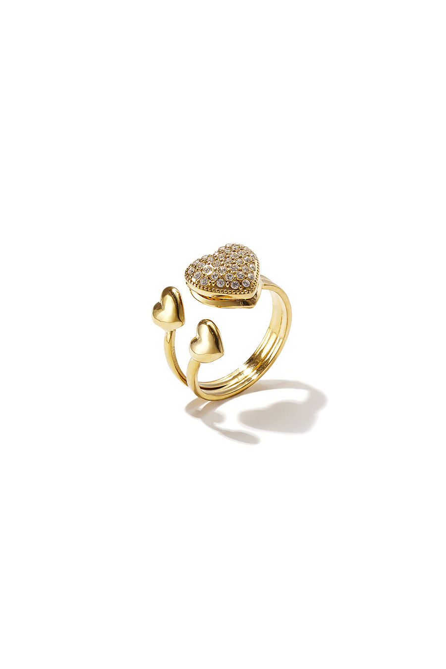 Bague statement pour femme en acier inoxydable avec cœur – couleur or