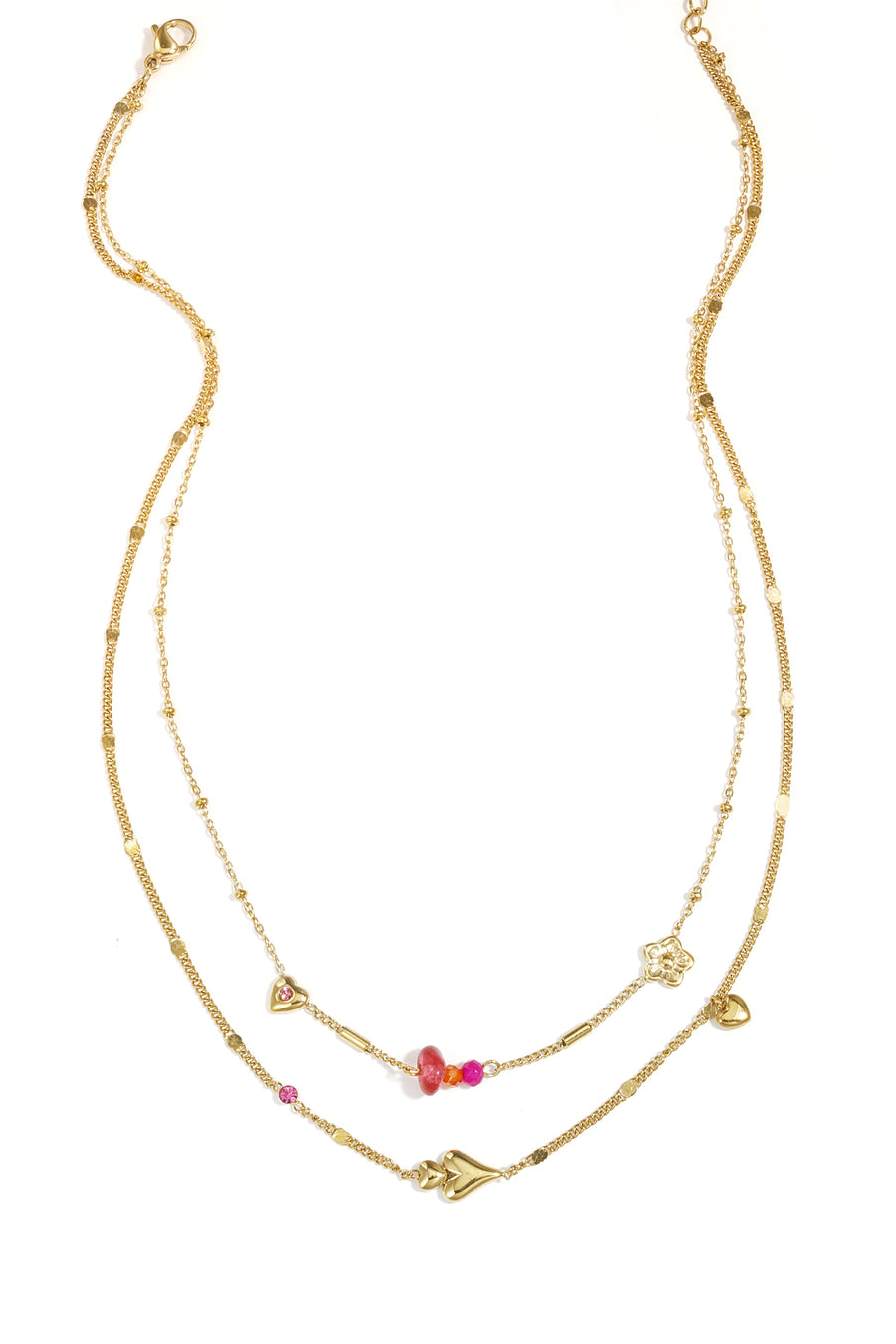 Collier superposé pour femme en acier inoxydable avec cœur – doré