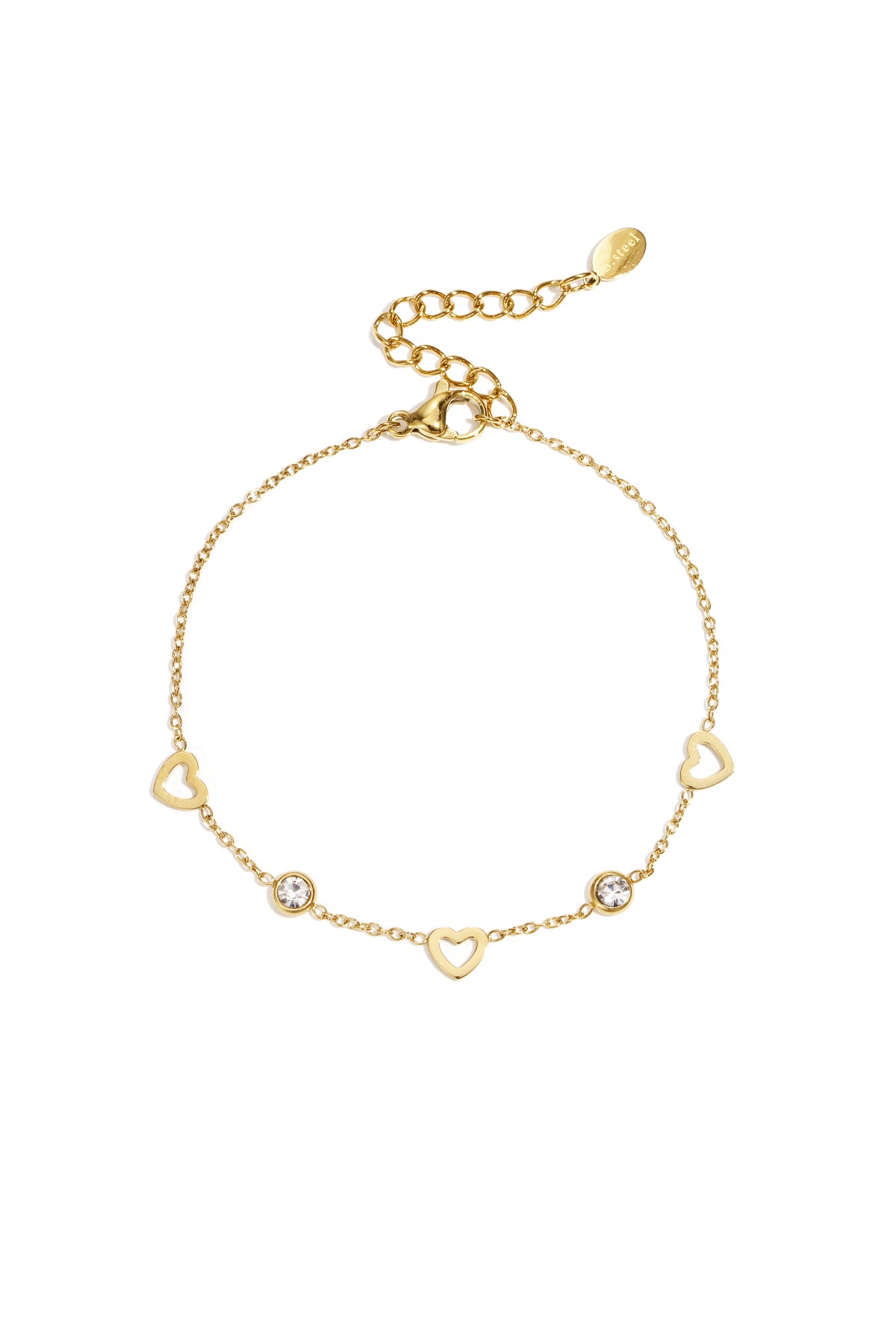 Bracelet à maillons pour femme en acier inoxydable avec forme de cœur – couleur or