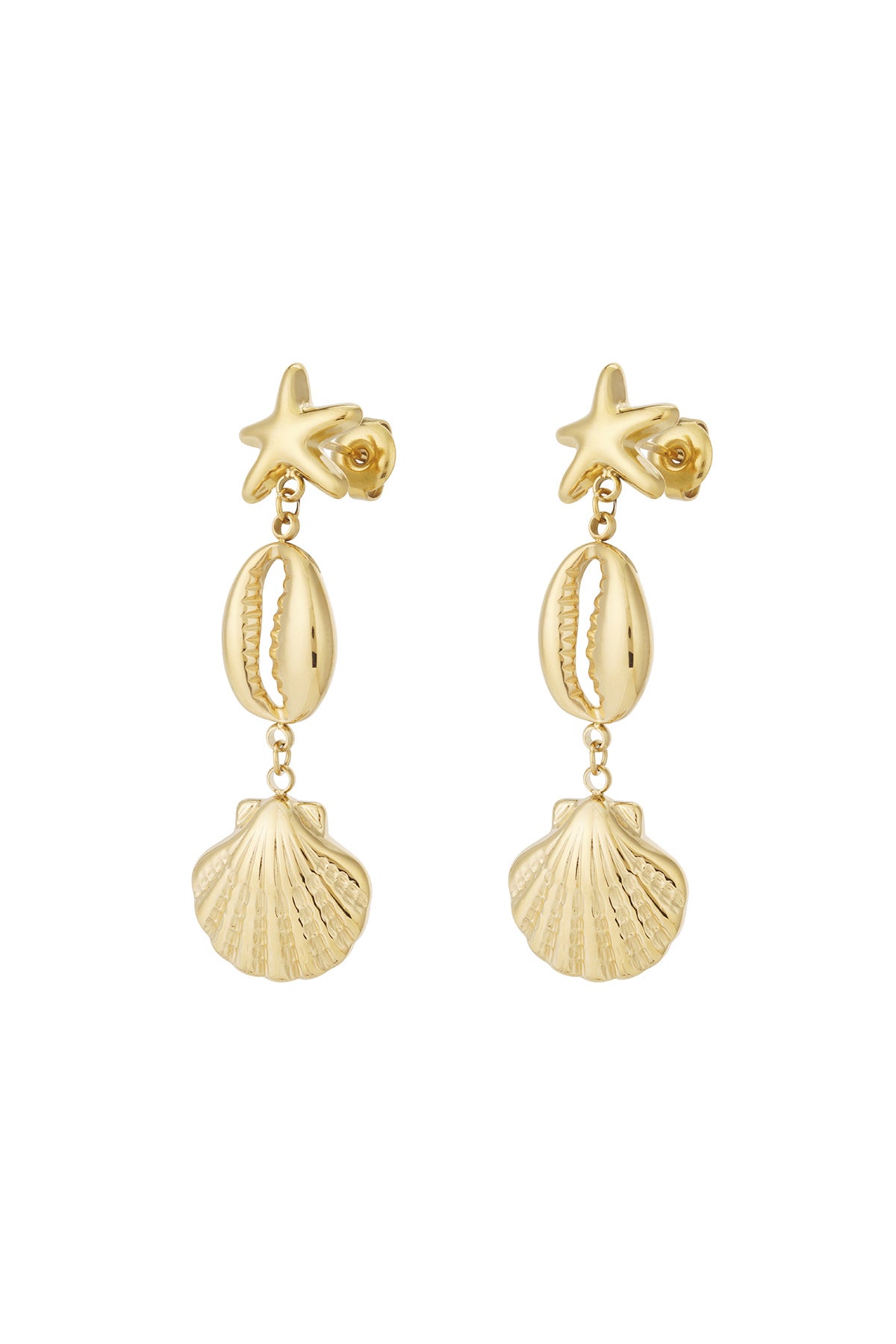 Boucles d'oreilles pendantes en acier inoxydable 304 pour femme avec détails océaniques - Doré