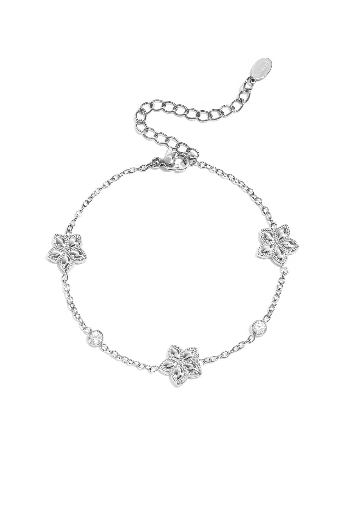 Armband met wisselend patroon van bloemen en steentjes