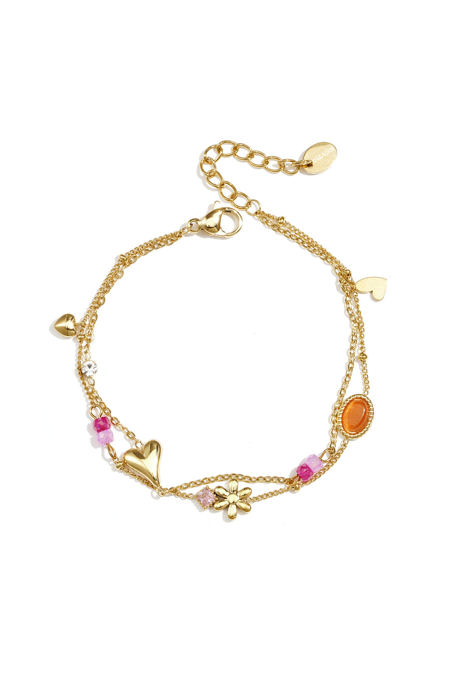 Bracelet à breloques pour femme en acier inoxydable avec cœur – doré