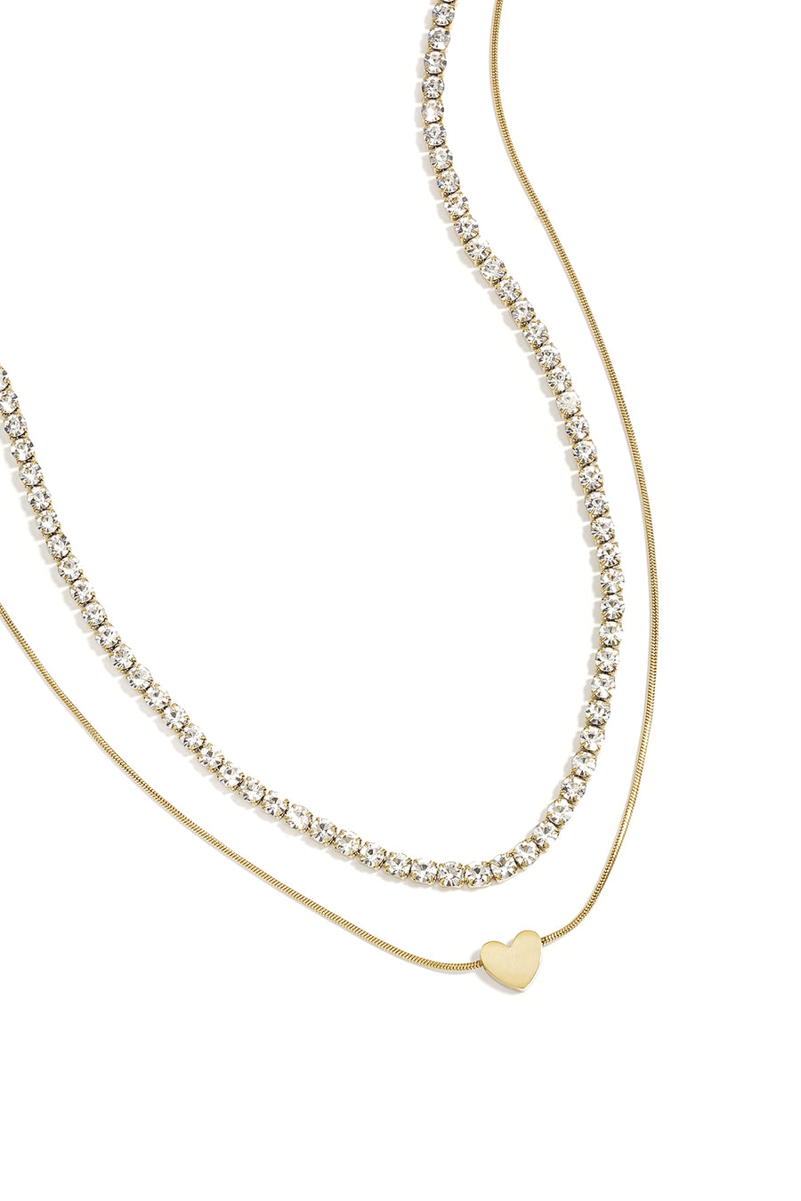 Collier superposé pour femme en acier inoxydable, strass d'imitation en forme de cœur – doré