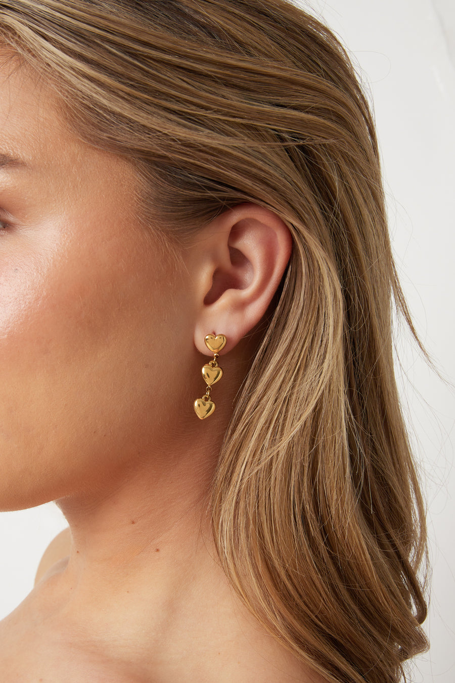 Women's Stainless Steel Heart Dangle Earrings – Gold-Tone