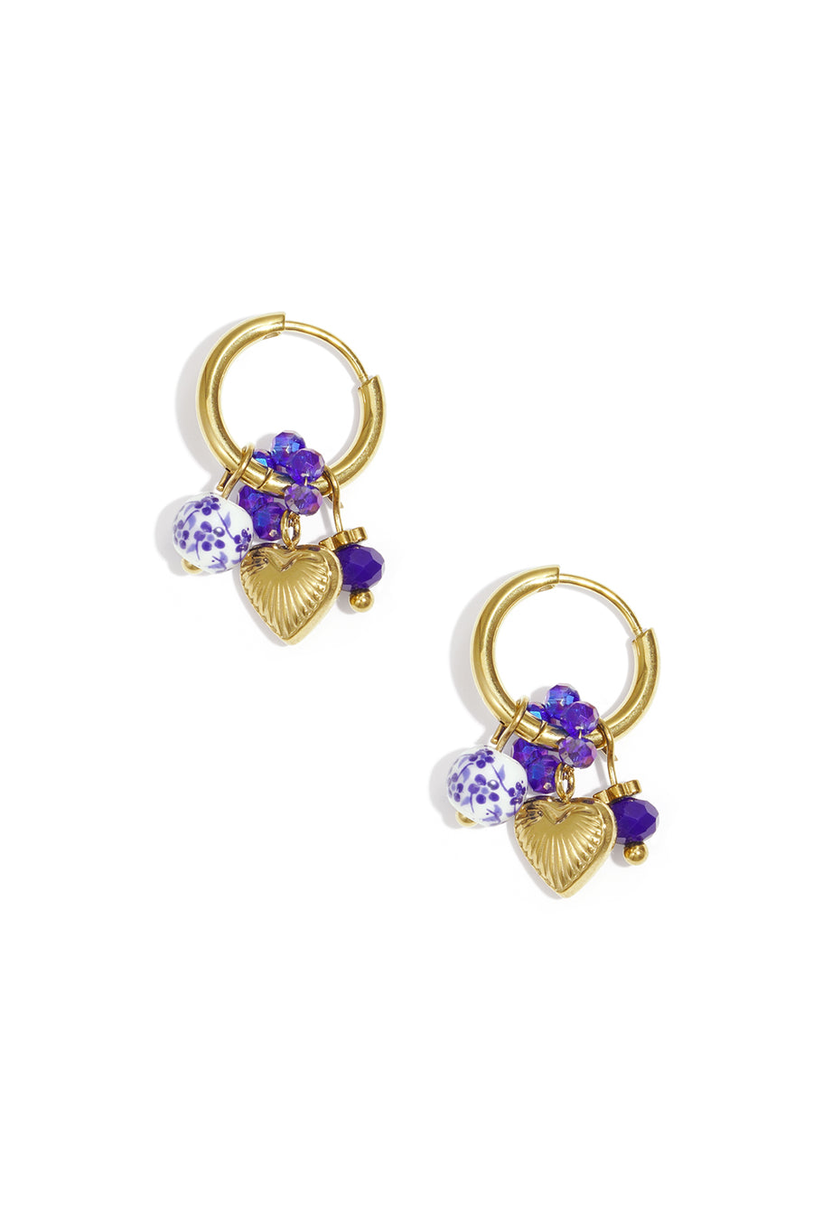 Boucles d'oreilles pendantes en acier inoxydable, cristal, céramique, hématite en forme de cœur pour femme - Doré