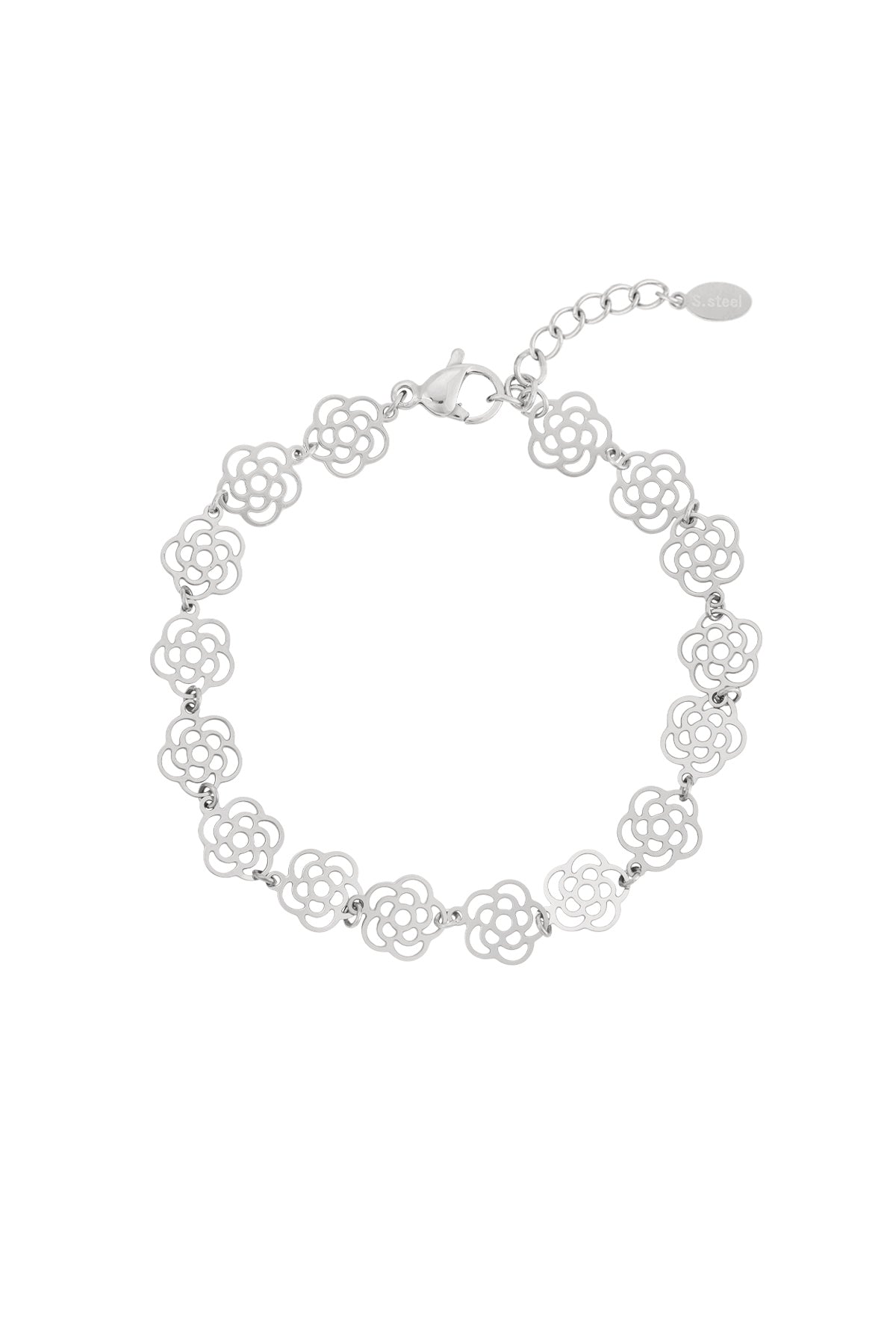 Bracelet à maillons pour femmes en acier inoxydable 304 avec motif floral – couleur or et argent