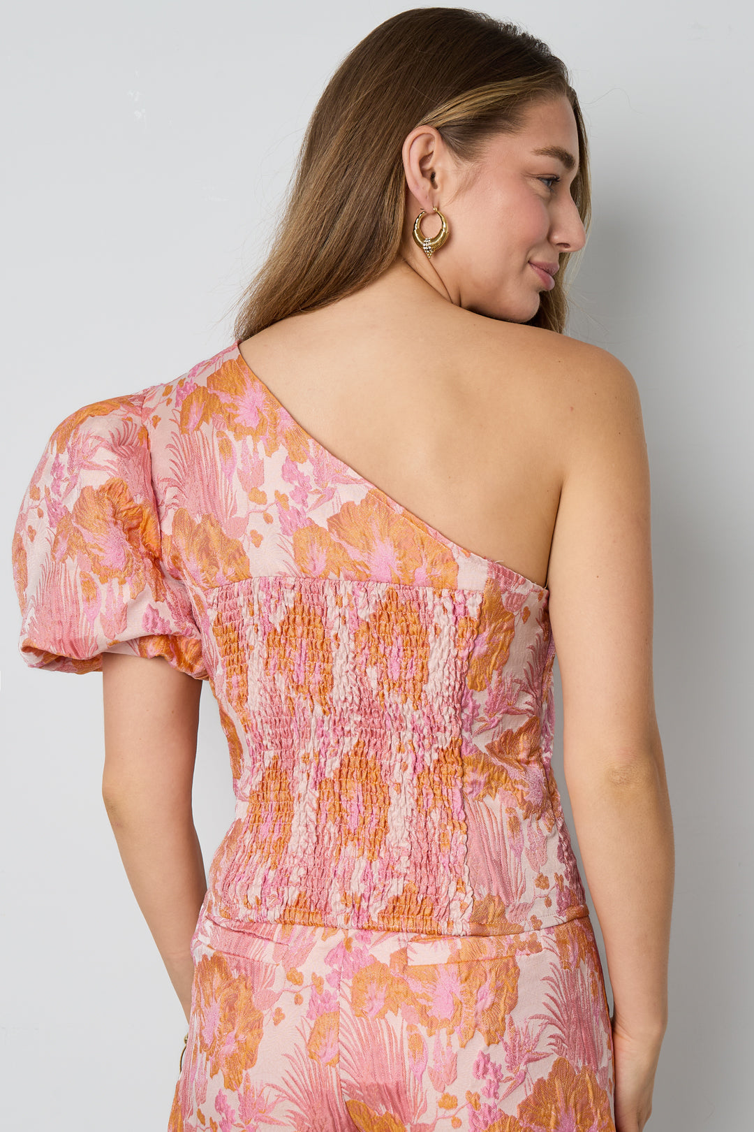 Haut asymétrique pour femme à imprimé floral – orange – photo 5