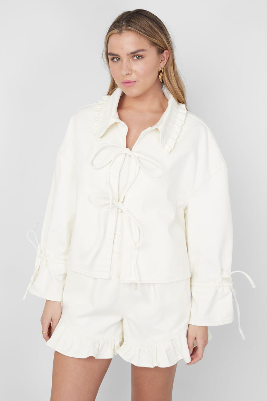Dames Kiana jacket van katoen met strikdetail – productfoto 2